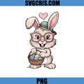 Cute Easter Bunny With Glasses PNG, Kawaii Bunny Basket Eggs PNG