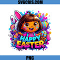 Happy Easter Cartoon Girl PNG, Cute Easter Bunny Eggs Design PNG