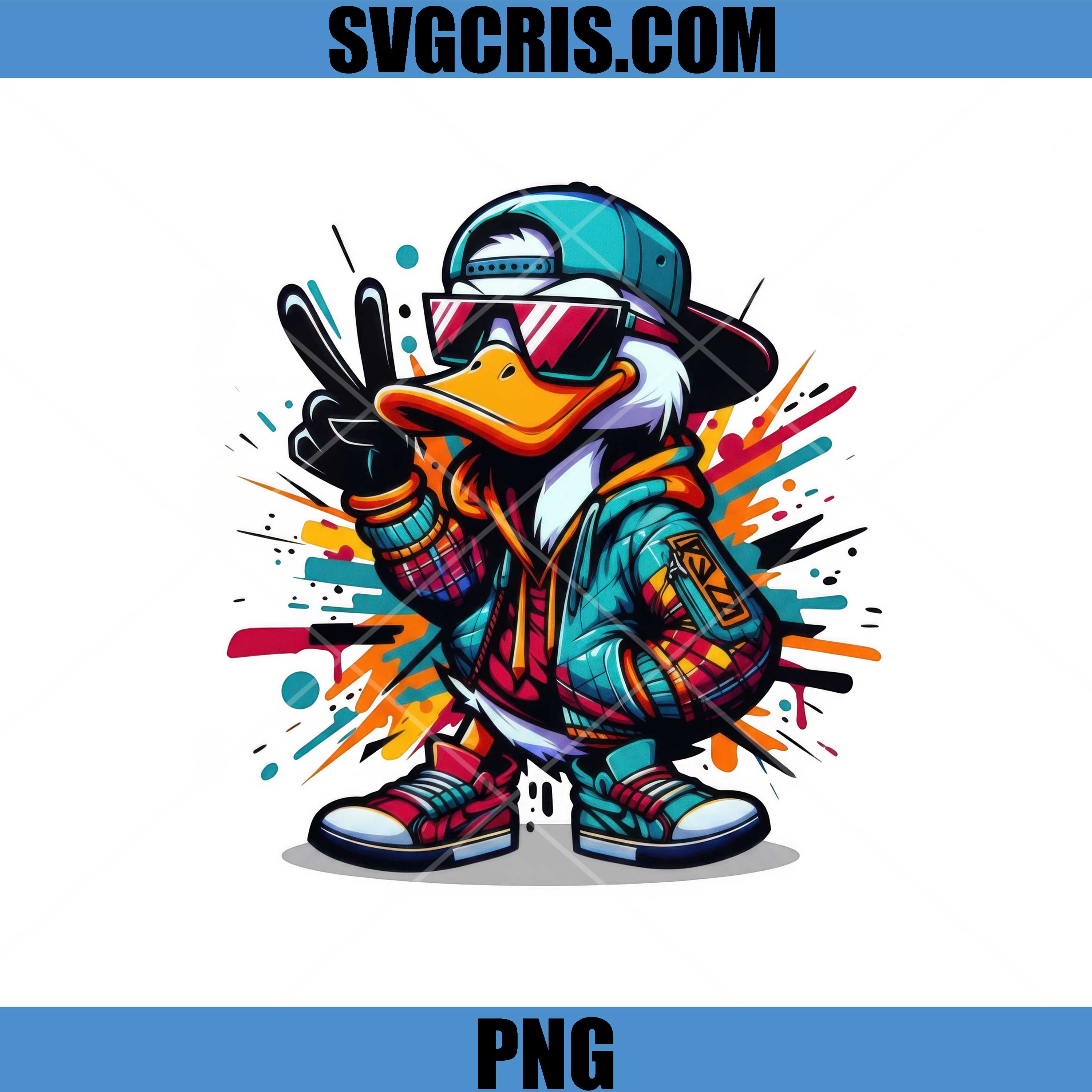 Cool Duck Streetwear Cartoon PNG, Hip Hop Duck Art PNG