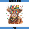 Autism Cow Puzzle Bow Sunglasses PNG, Cute Highland Cow PNG