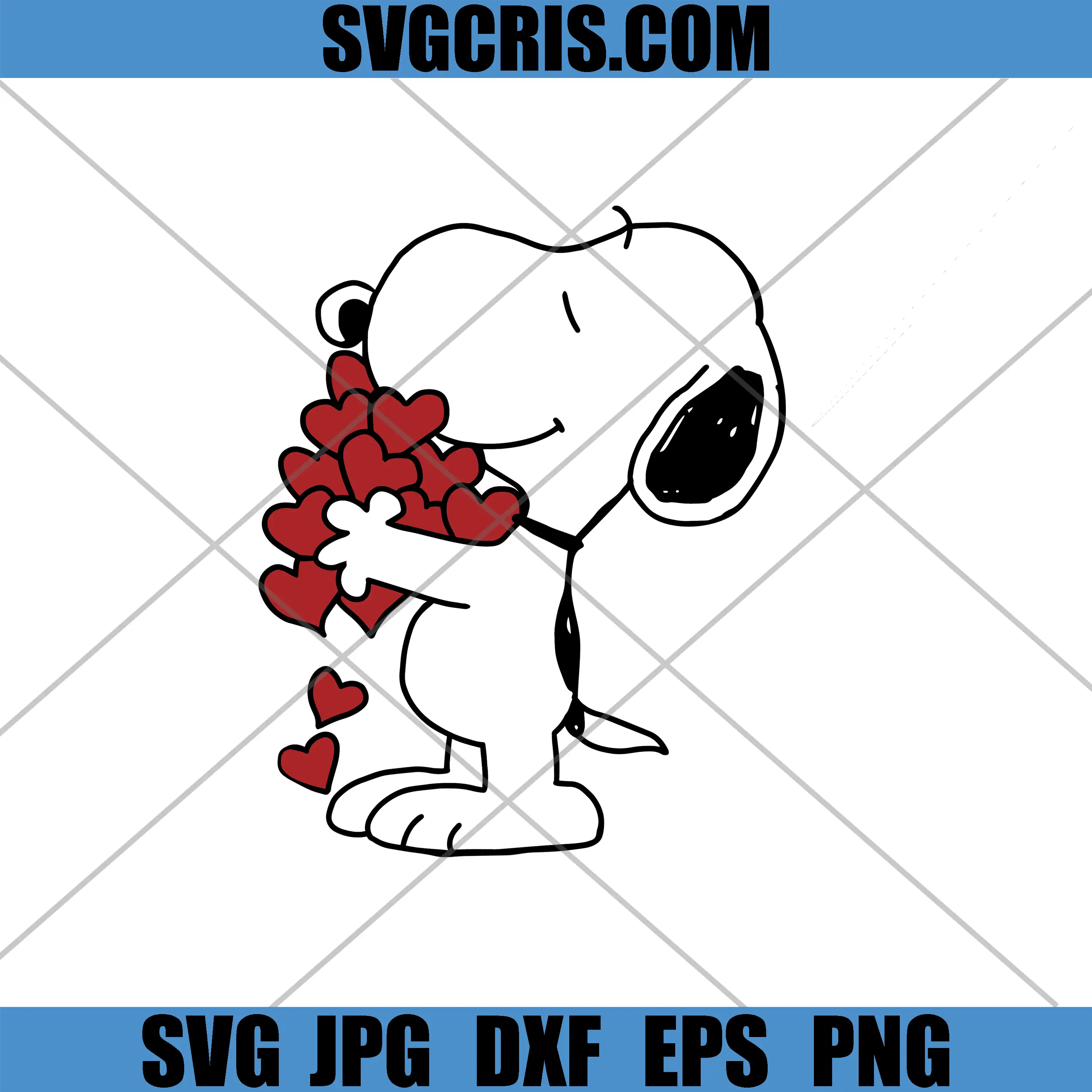 Snoopy Inspired Valentine Love SVG, Cute Dog Hug Hearts SVG