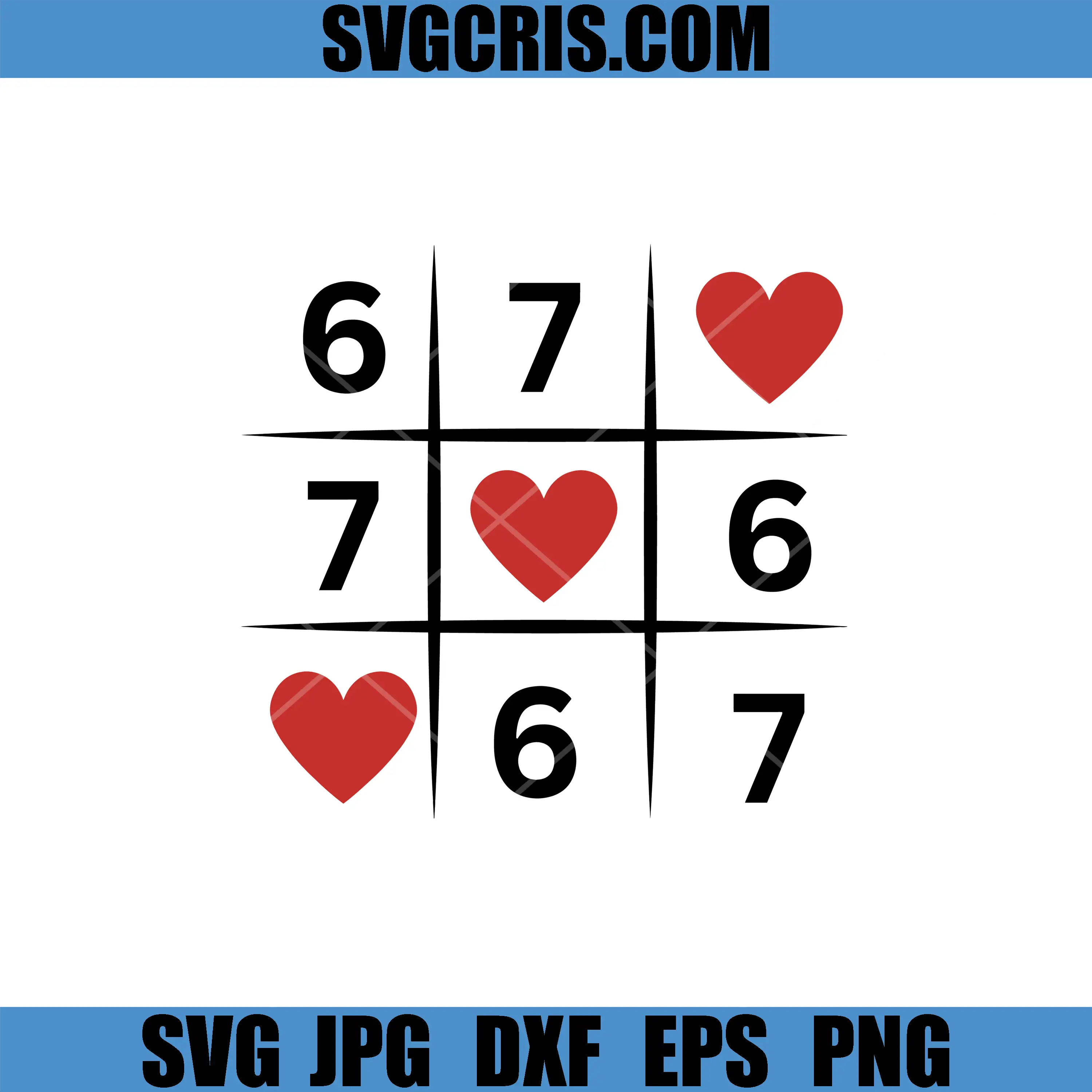 Heart 6 7 Tic Tac Toe SVG, Valentine Love Grid SVG