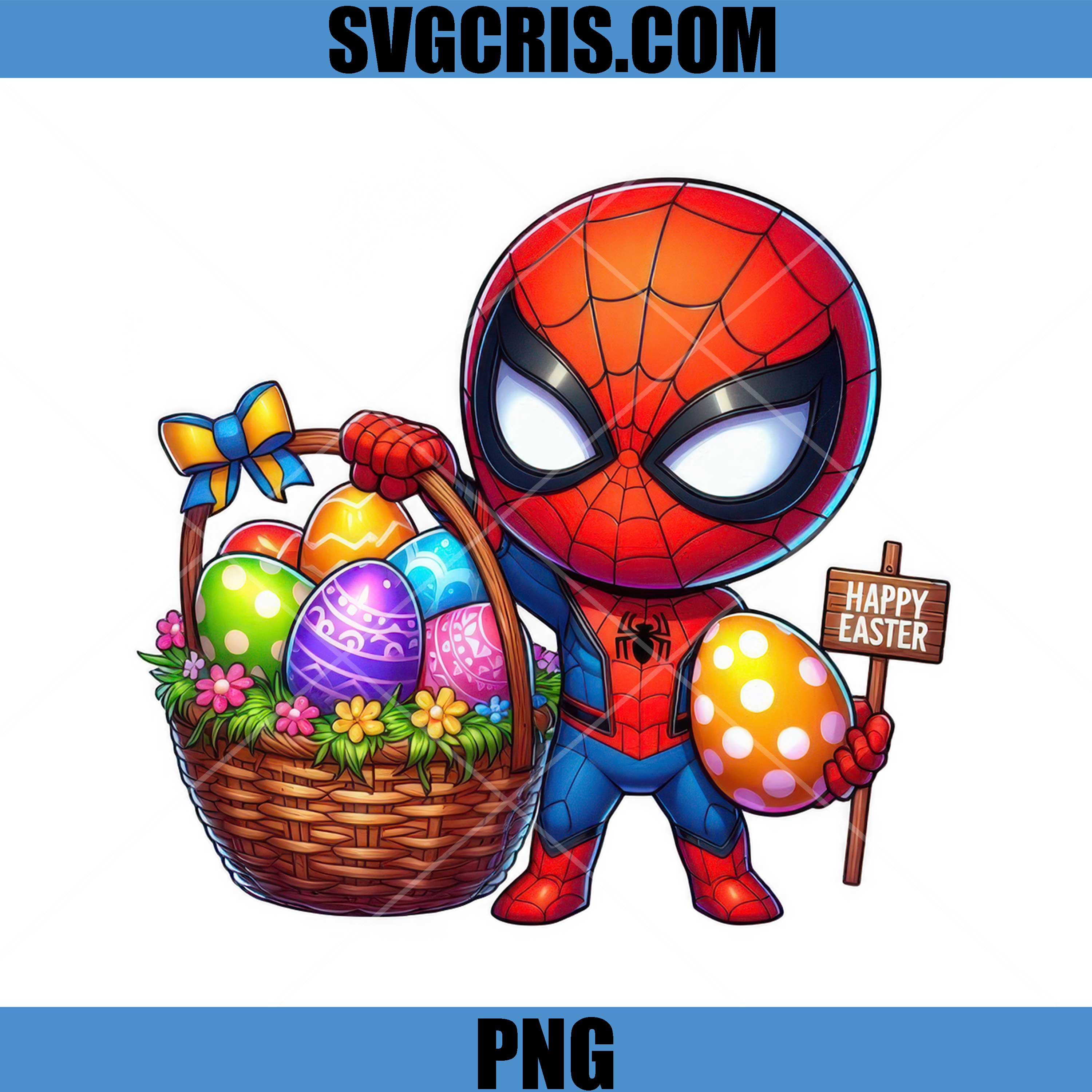 Spiderman Easter Bunny With Eggs Basket PNG, Cute Easter Hero PNG