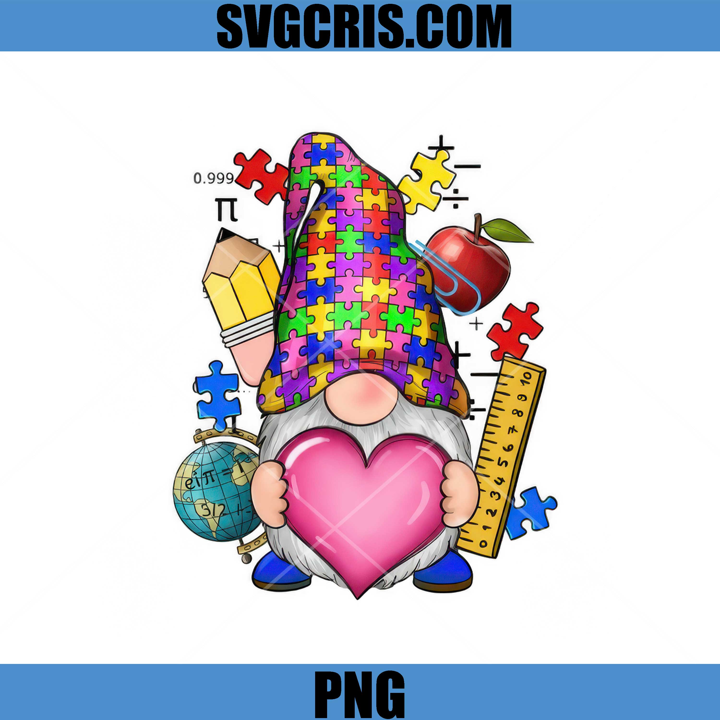 Autism Gnome Heart PNG, Puzzle Teacher Love PNG