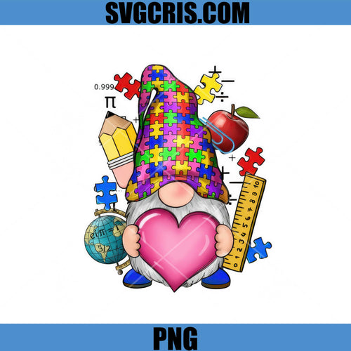 Autism Gnome Heart PNG, Puzzle Teacher Love PNG