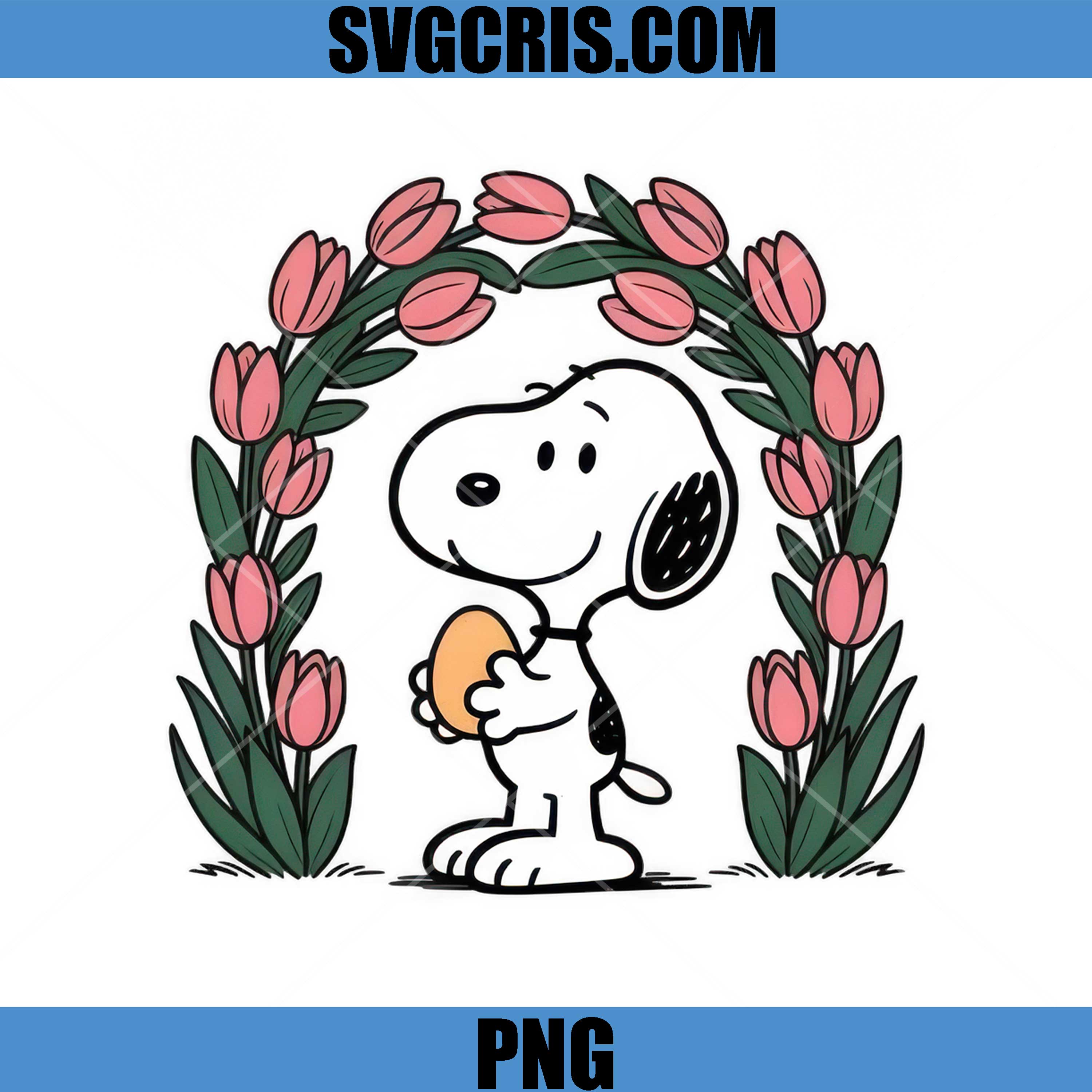 Snoopy Easter Egg Tulip Wreath PNG, Cute Bunny Snoopy Easter PNG