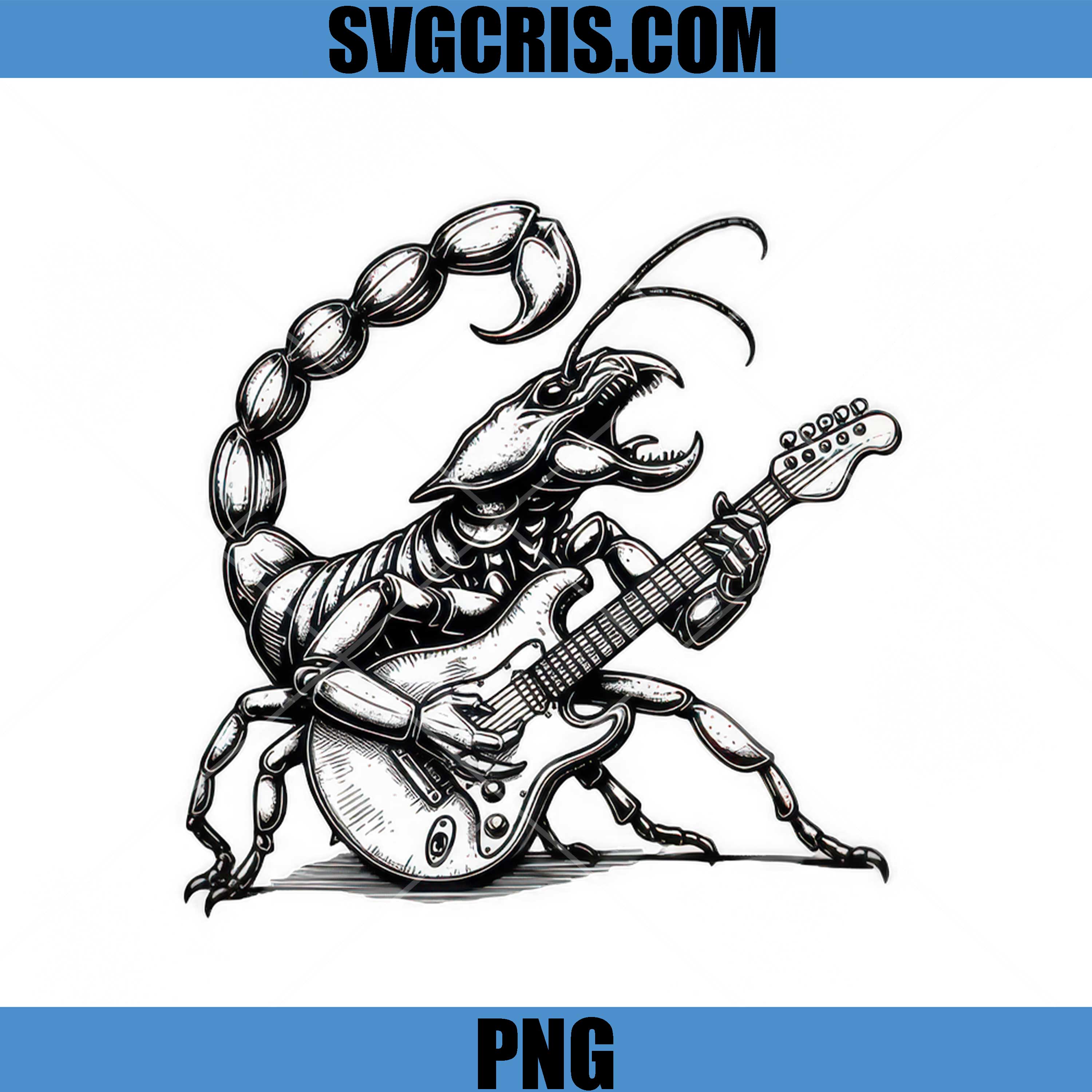 Scorpion Playing Guitar PNG, Rock Metal Animal Guitarist Design PNG