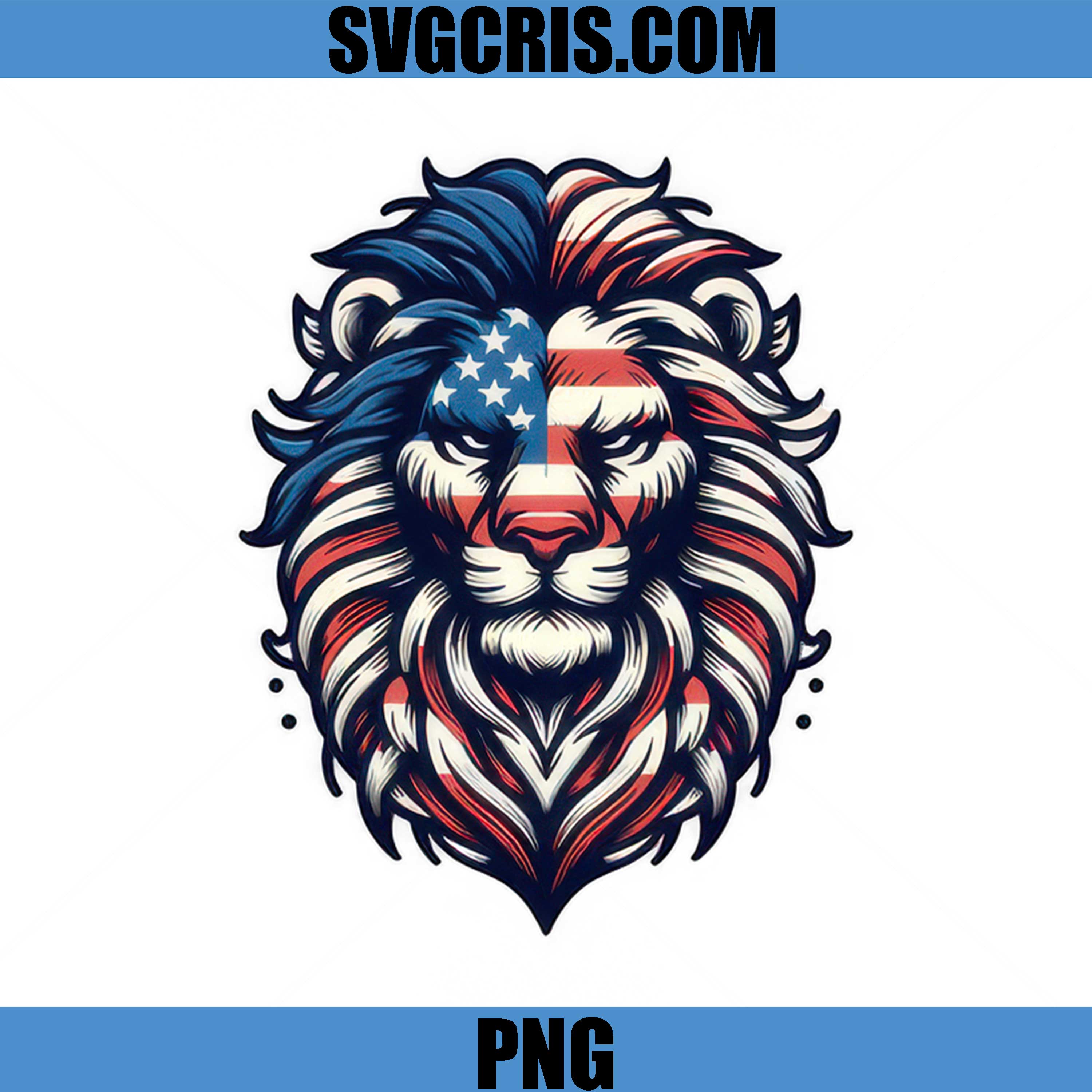 Patriotic Lion USA Flag Face Art PNG, American Lion Head Design PNG