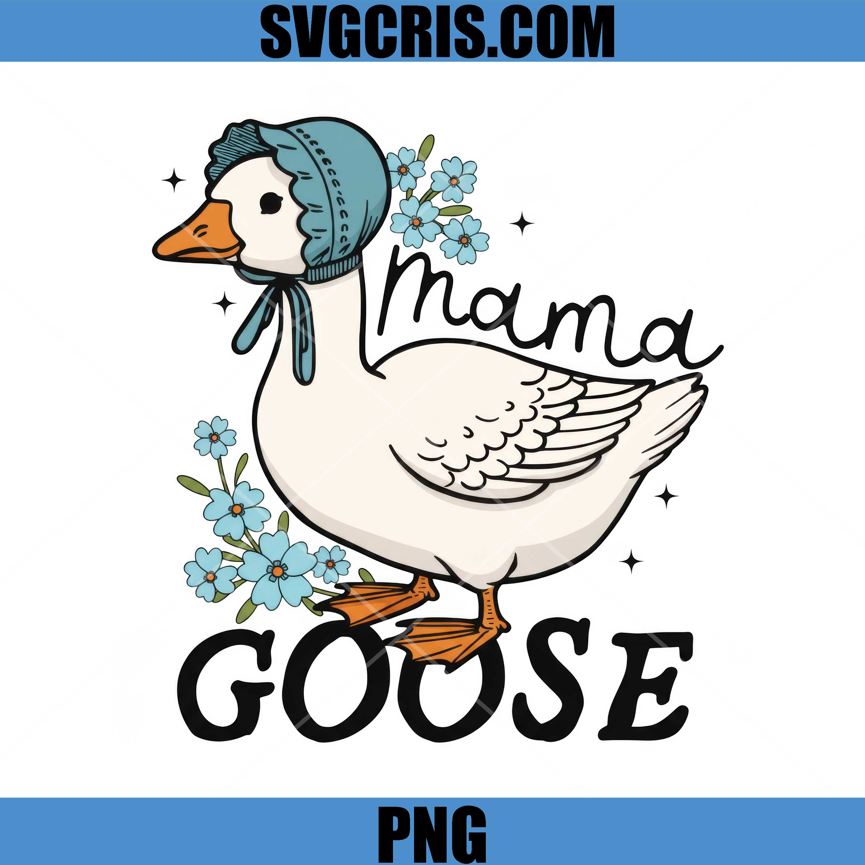 Mama Goose With Flowers PNG, Cute Goose Mom Blue Floral PNG