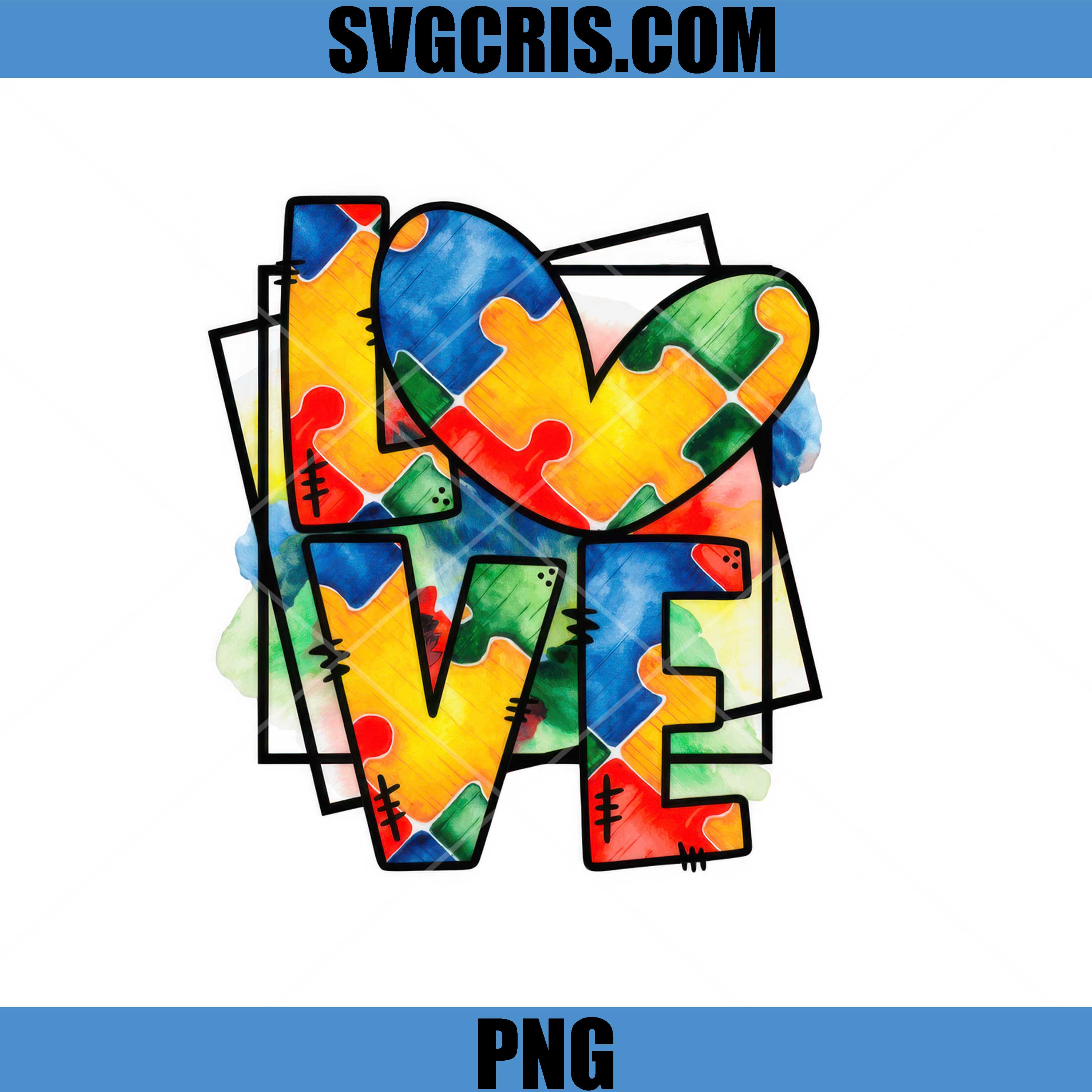 Love Autism Puzzle Letters Colorful Design PNG, Love Puzzle PNG