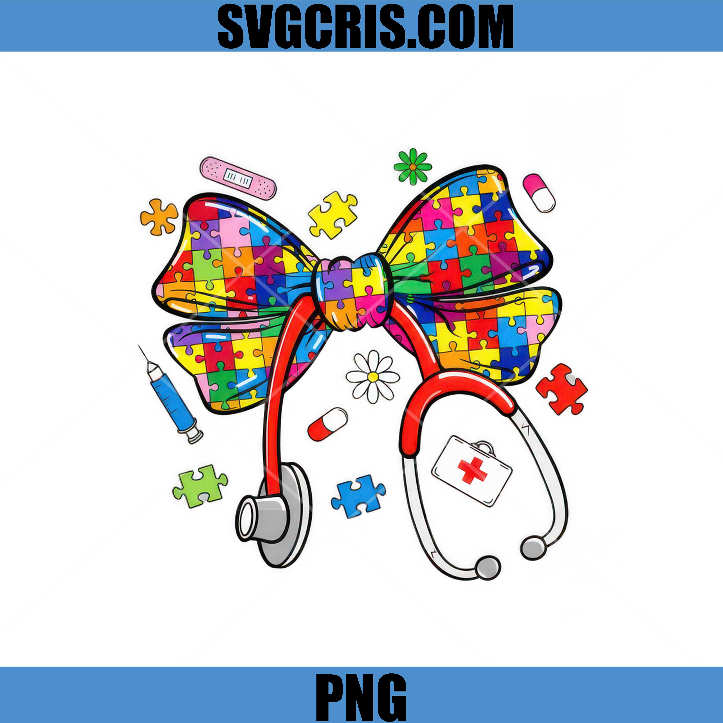 Autism Puzzle Bow Stethoscope Nurse PNG, Medical Awareness PNG