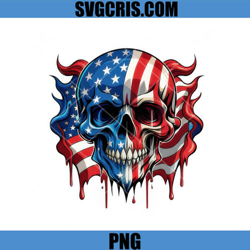 American Flag Skull PNG, Patriotic Dripping Skull PNG, 4th Of July