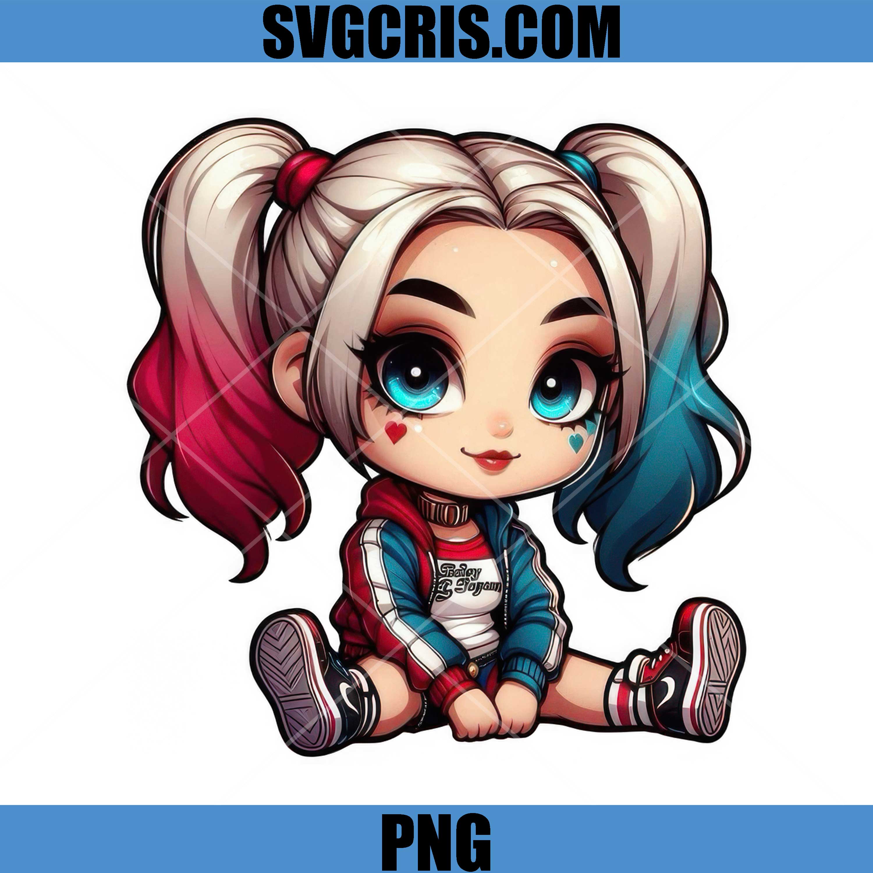 Harley Quinn Chibi Cute PNG, Cartoon Villain Doll PNG