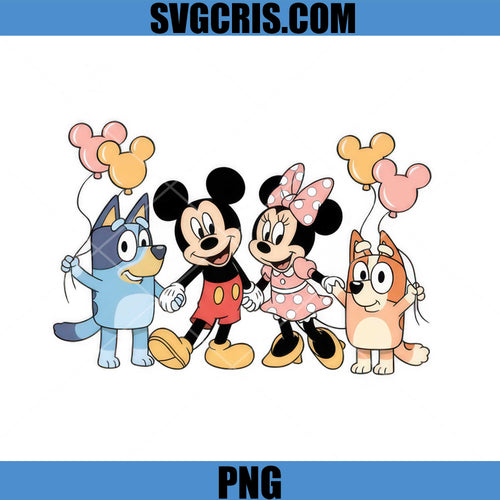 Bluey Bingo Mickey Minnie Balloon Friends PNG, Cute Party Disney PNG