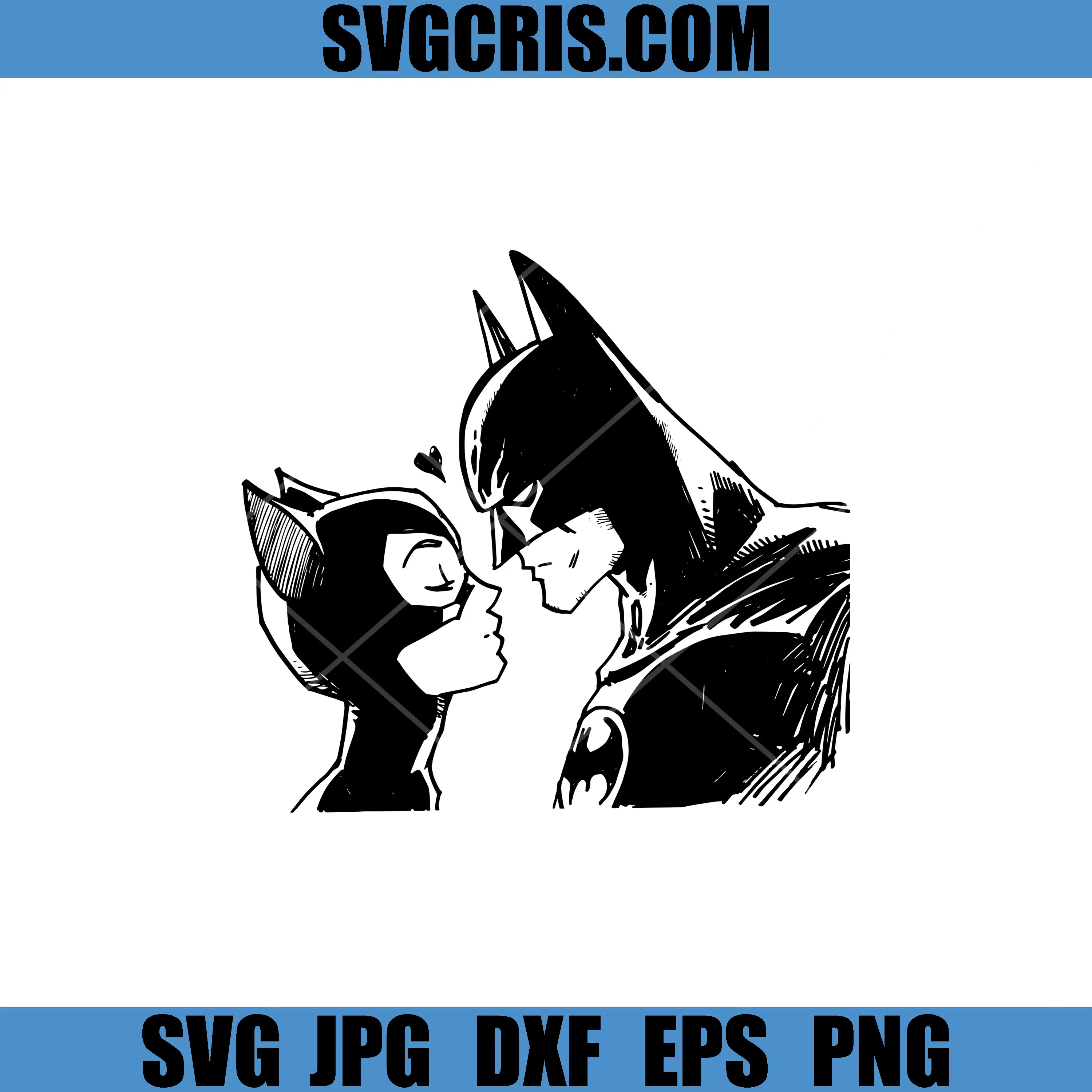 Masked Hero Batman Couple SVG, Romantic Comic Love Silhouette Art SVG