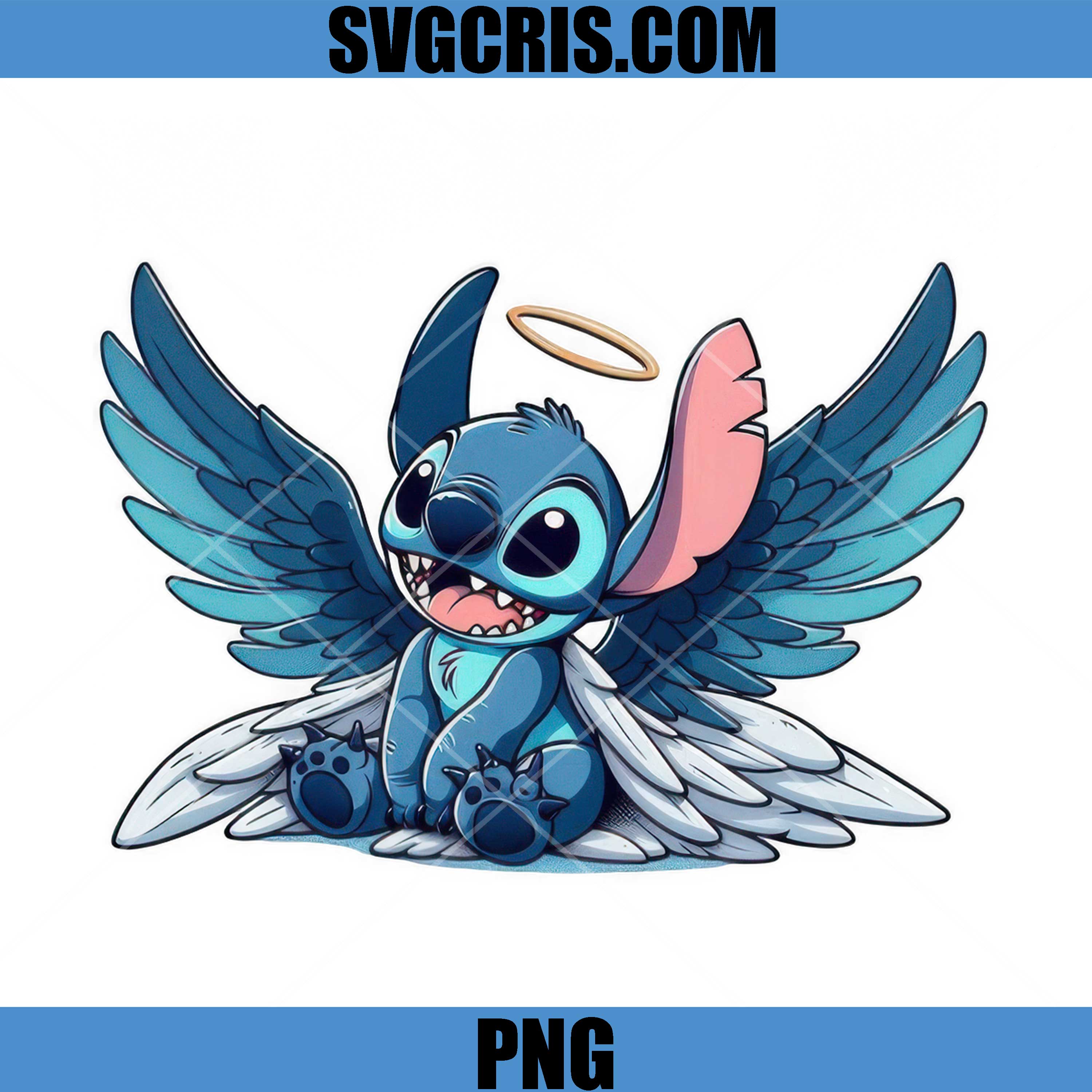 Angel Stitch Cute Cartoon Wings Design PNG, Kawaii Stitch Blue PNG