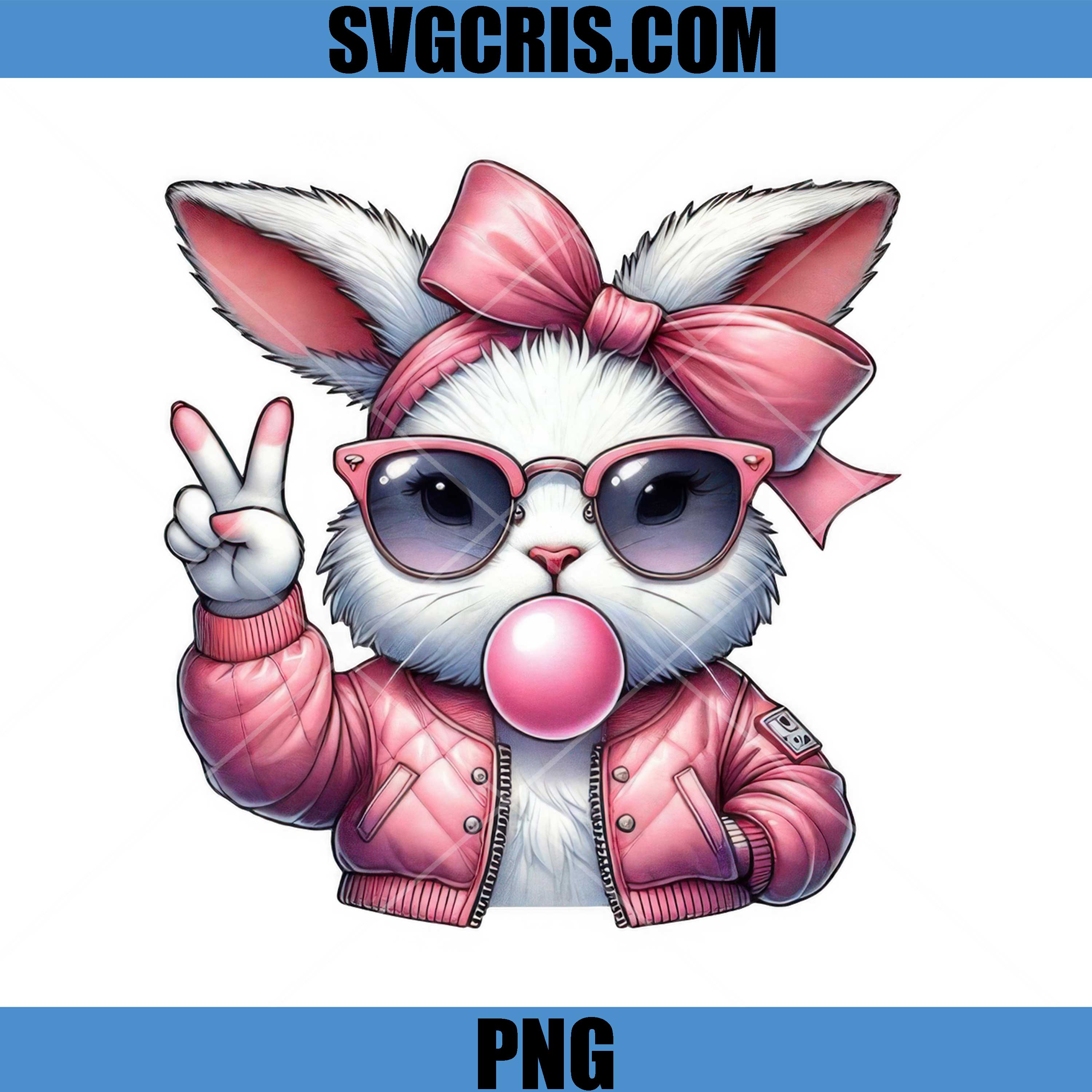 Cute Bunny With Pink Bow And Sunglasses PNG, Kawaii Rabbit PNG