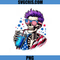 American Skull With Purple Hair PNG, Patriotic Drink 4th July PNG