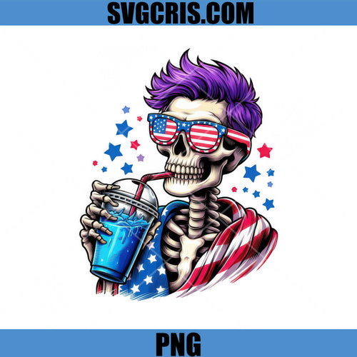 American Skull With Purple Hair PNG, Patriotic Drink 4th July PNG
