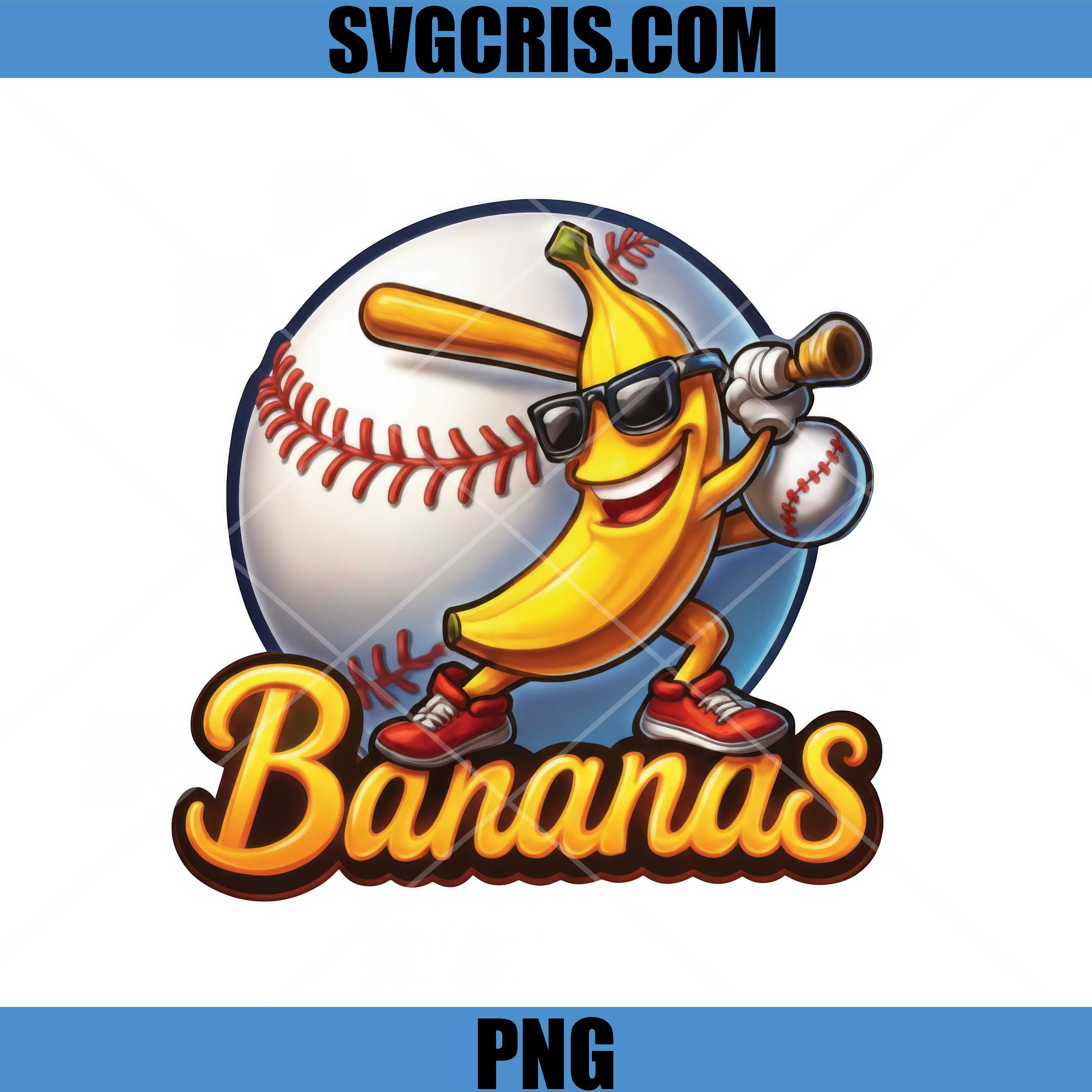 Banana Baseball Mascot Design PNG, Funny Sports Team Graphic PNG
