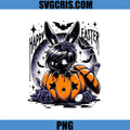 Gothic Bunny Sitting On Pumpkin PNG, Dark Happy Easter Bunny PNG