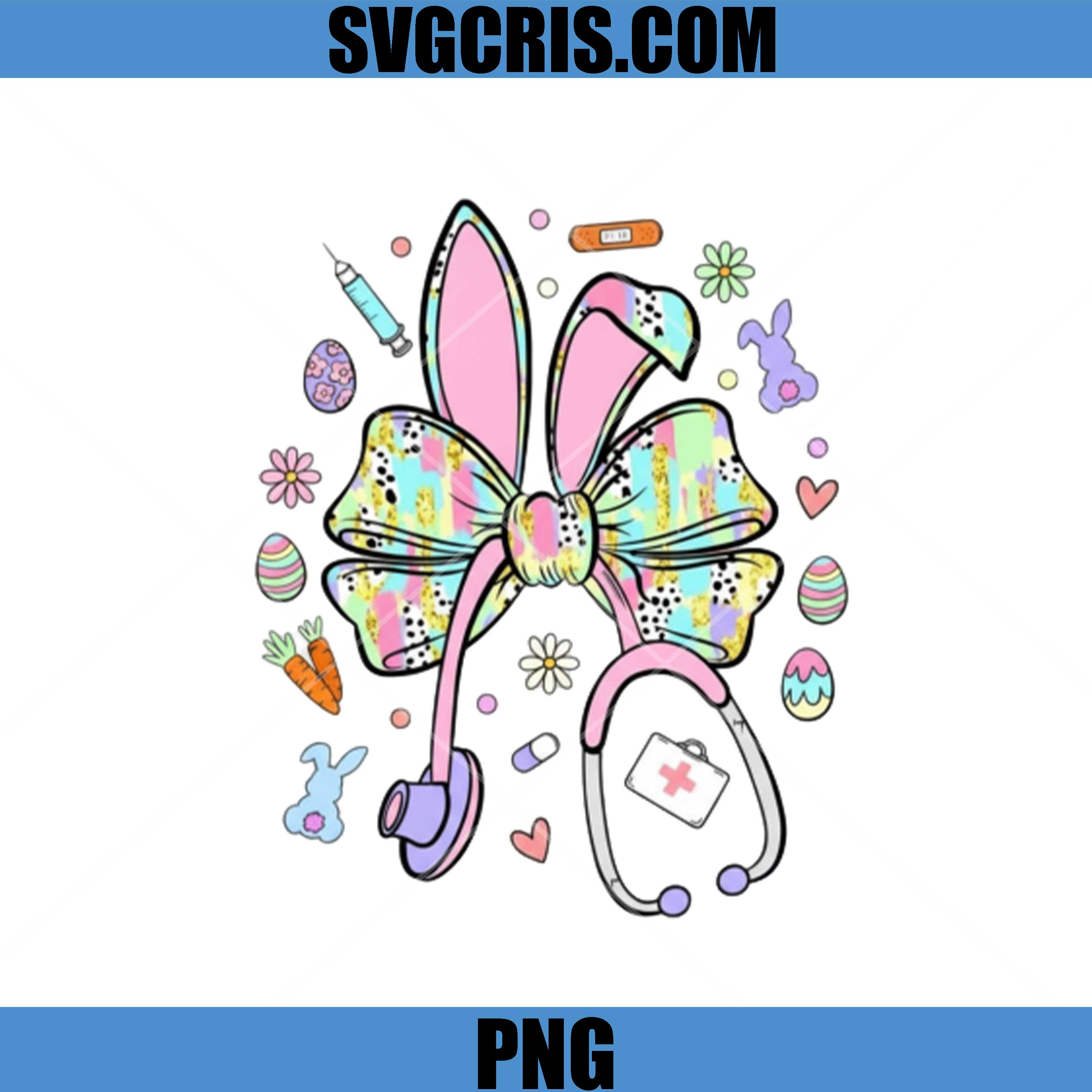 Easter Nurse Bunny Ears Bow Stethoscope Design PNG, Cute Medical Nurse PNG