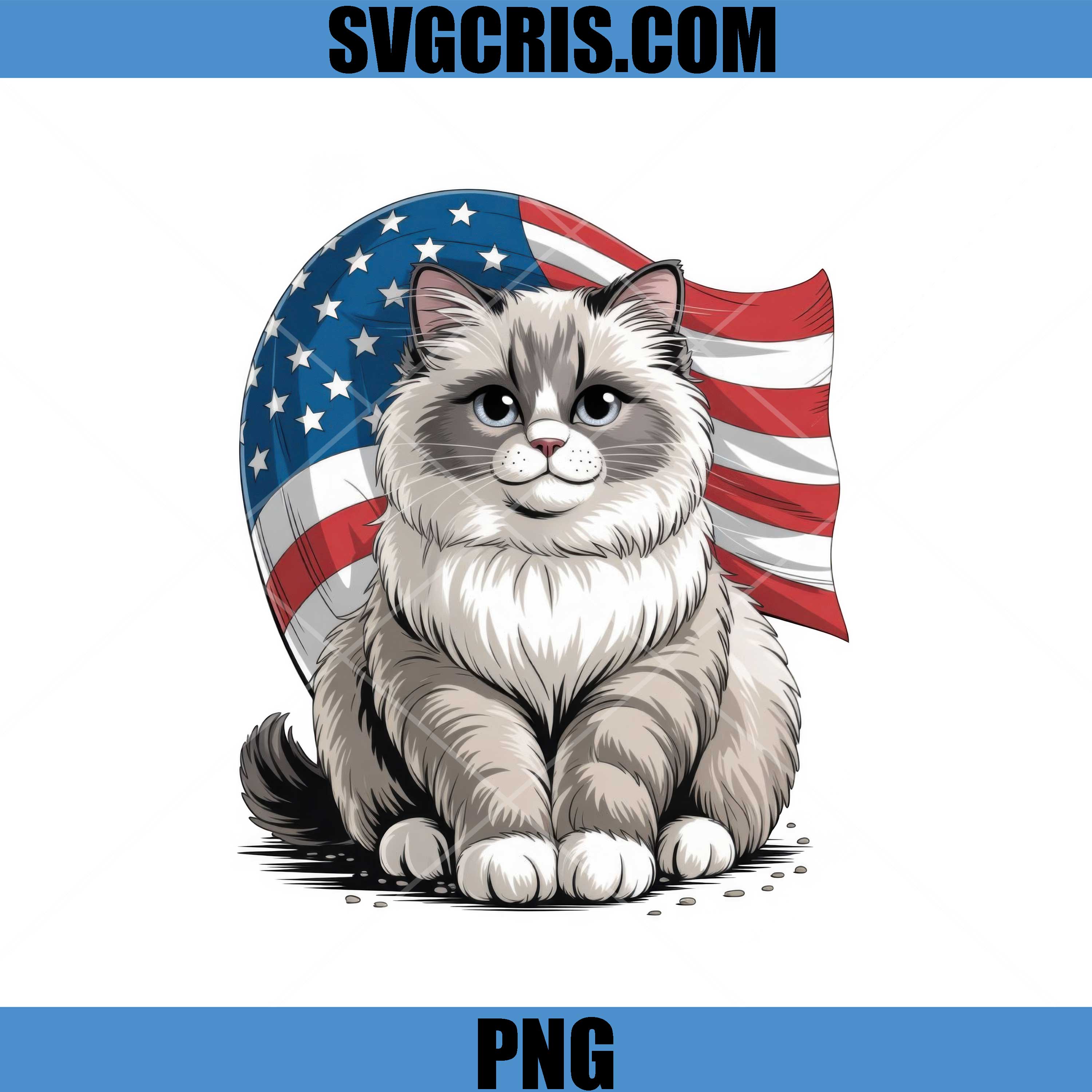Cute Cat American Flag Patriotic PNG, USA Kitty Design PNG