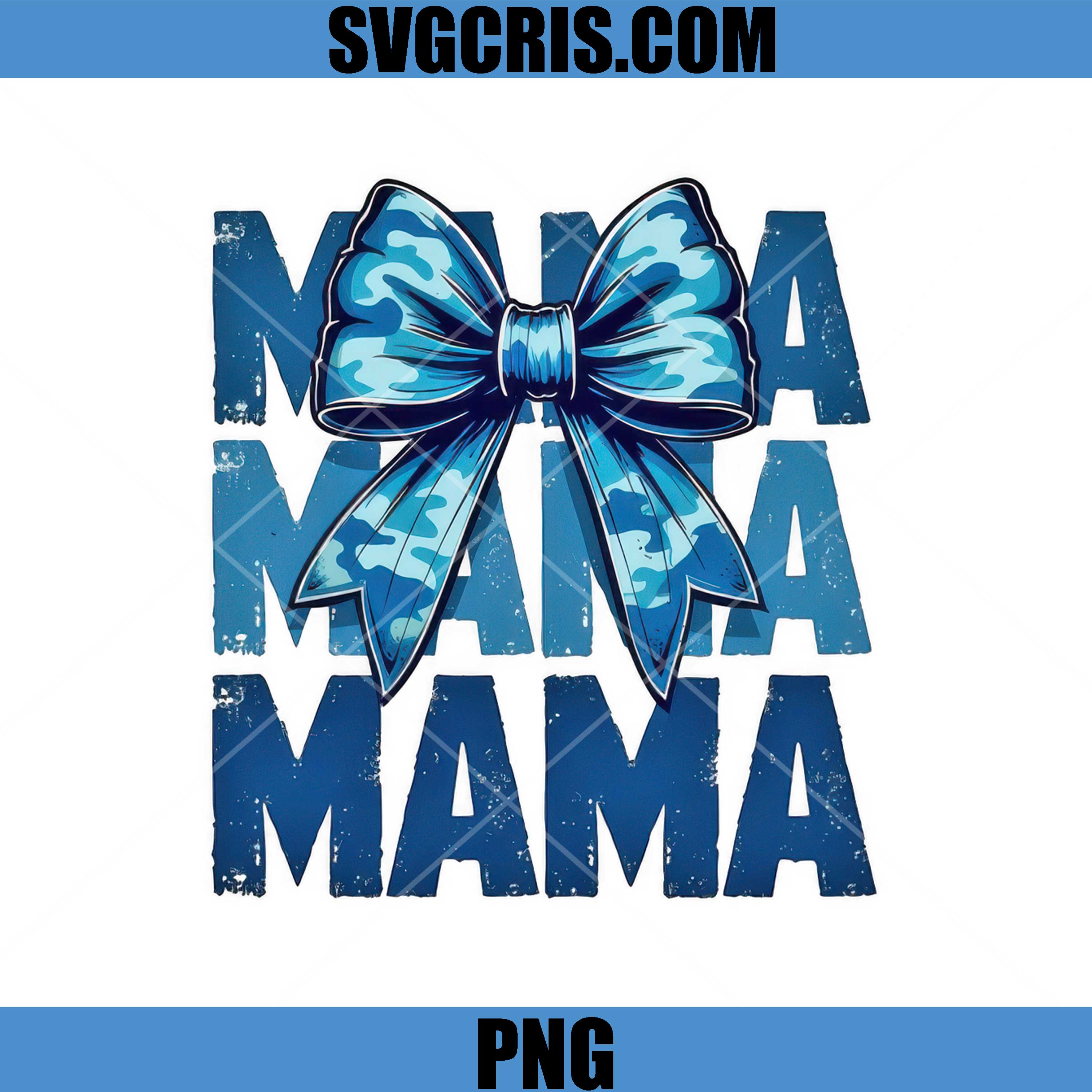 Mama Blue Bow PNG, Mama Camouflage Bow Design PNG
