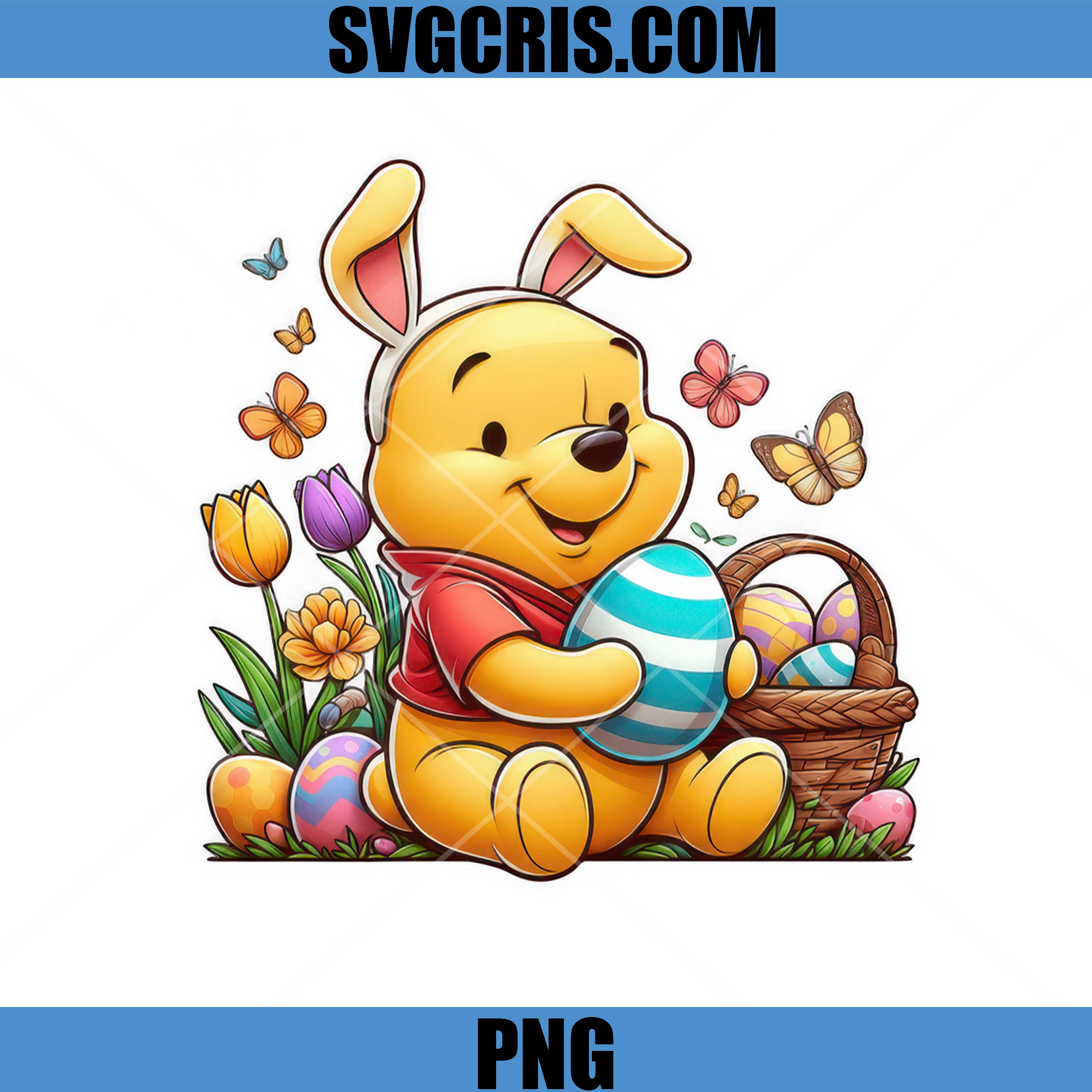 Winnie Pooh Easter Bunny Ears Egg PNG, Cute Winnie Pooh PNG