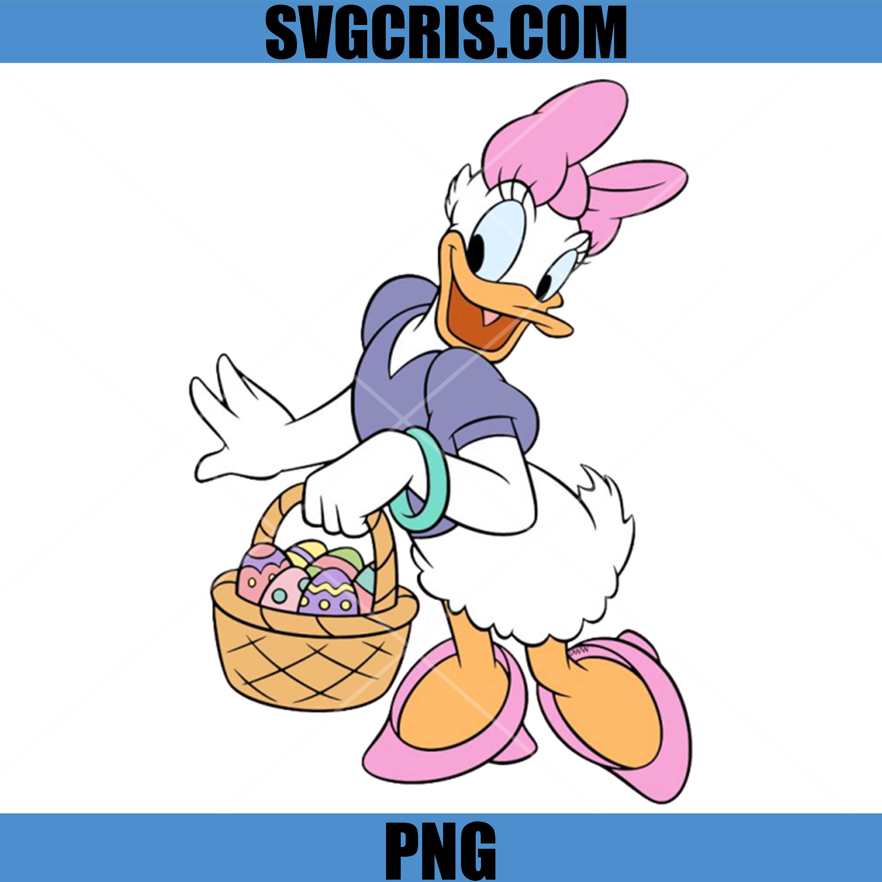 Daisy Duck Bunny Ears Holding Easter Egg Basket PNG, Daisy Duck Easter PNG