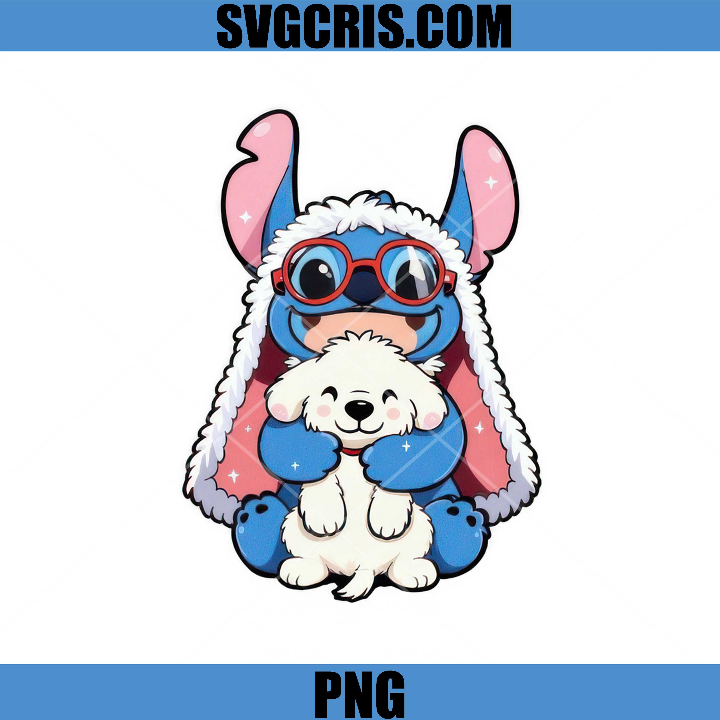 Stitch Holding Puppy Cute PNG, Cartoon Blue Alien With Dog PNG