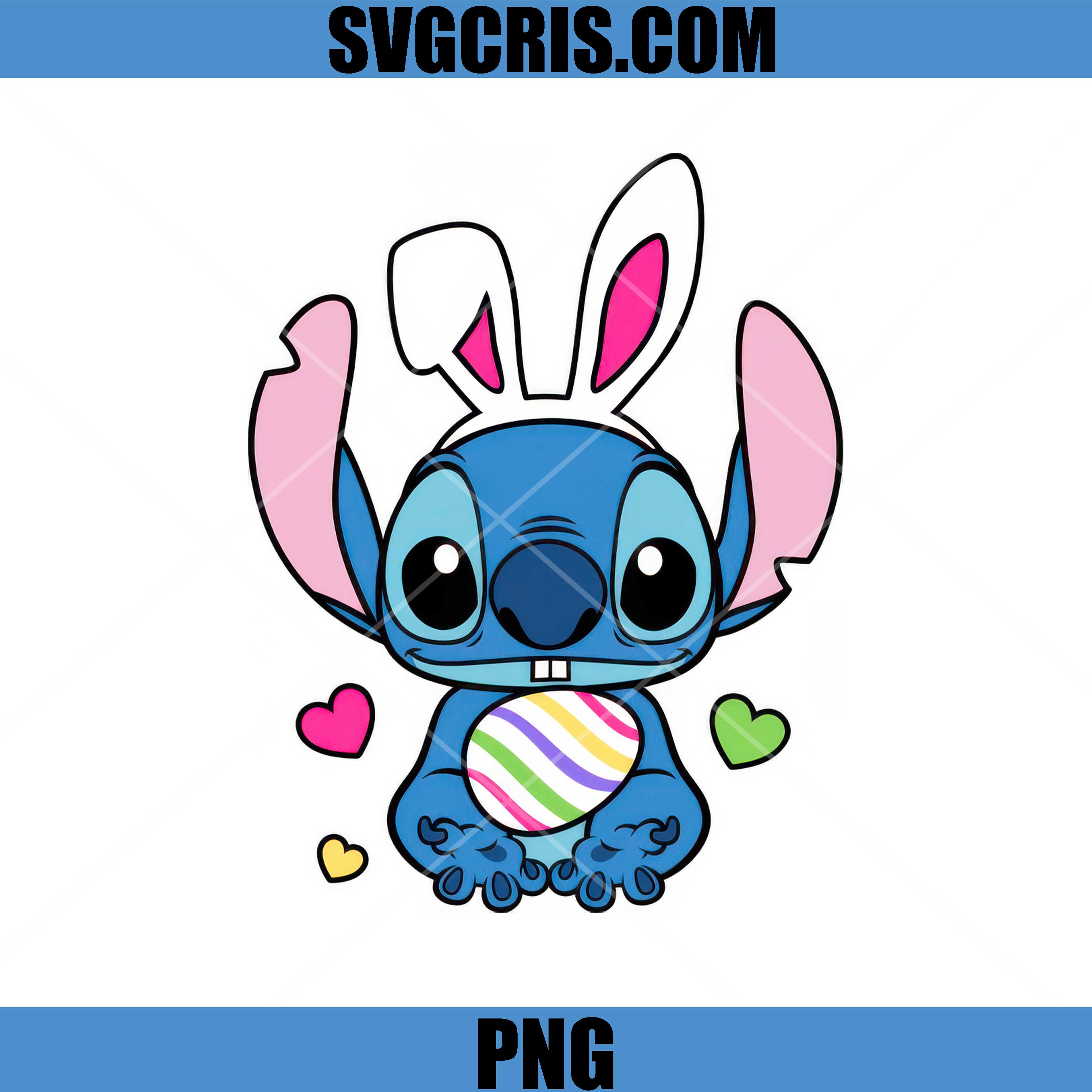Stitch Bunny Easter PNG, Cute Stitch Egg Hearts PNG