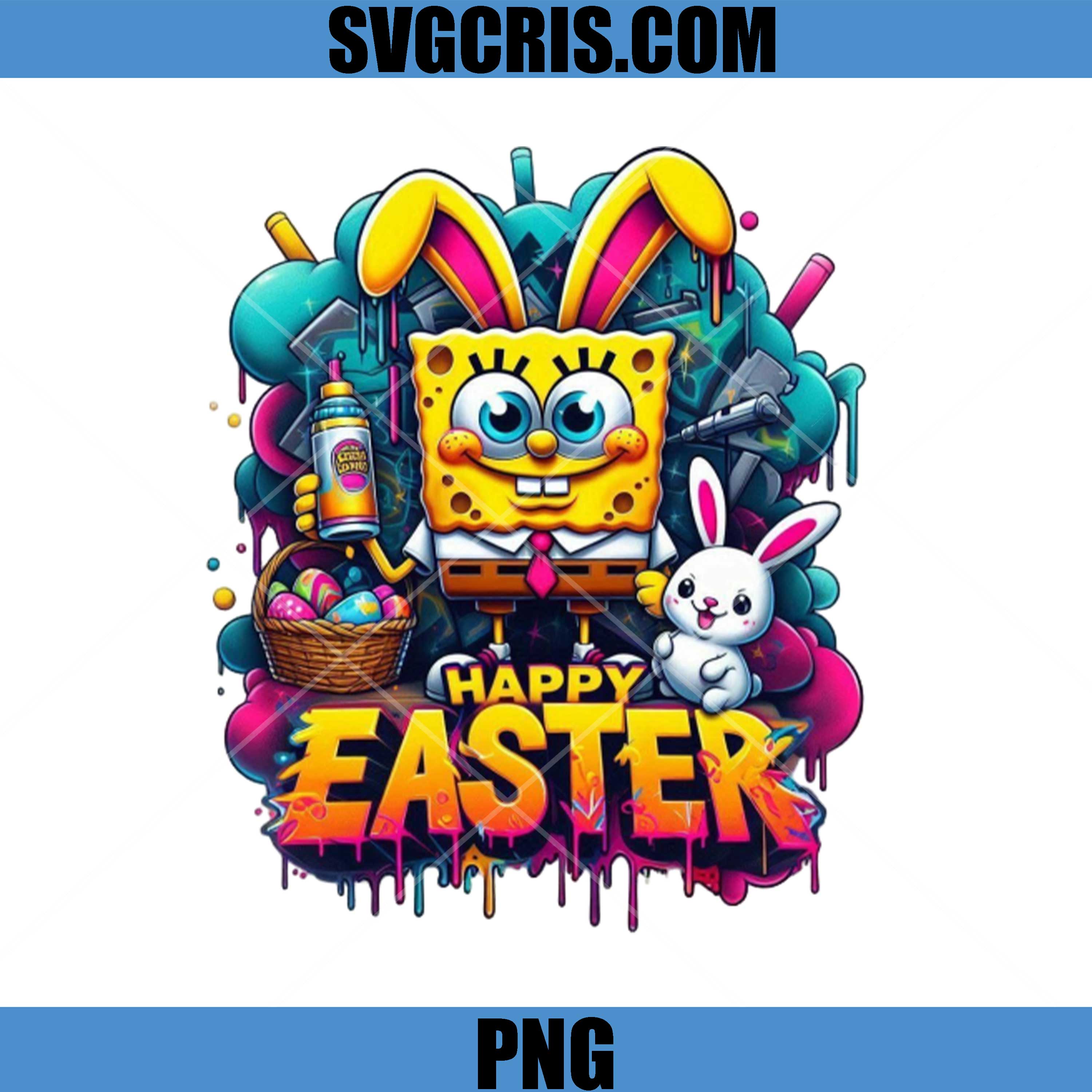 Happy Easter Cartoon Sponge Character PNG, Cute Bunny Eggs Easter PNG