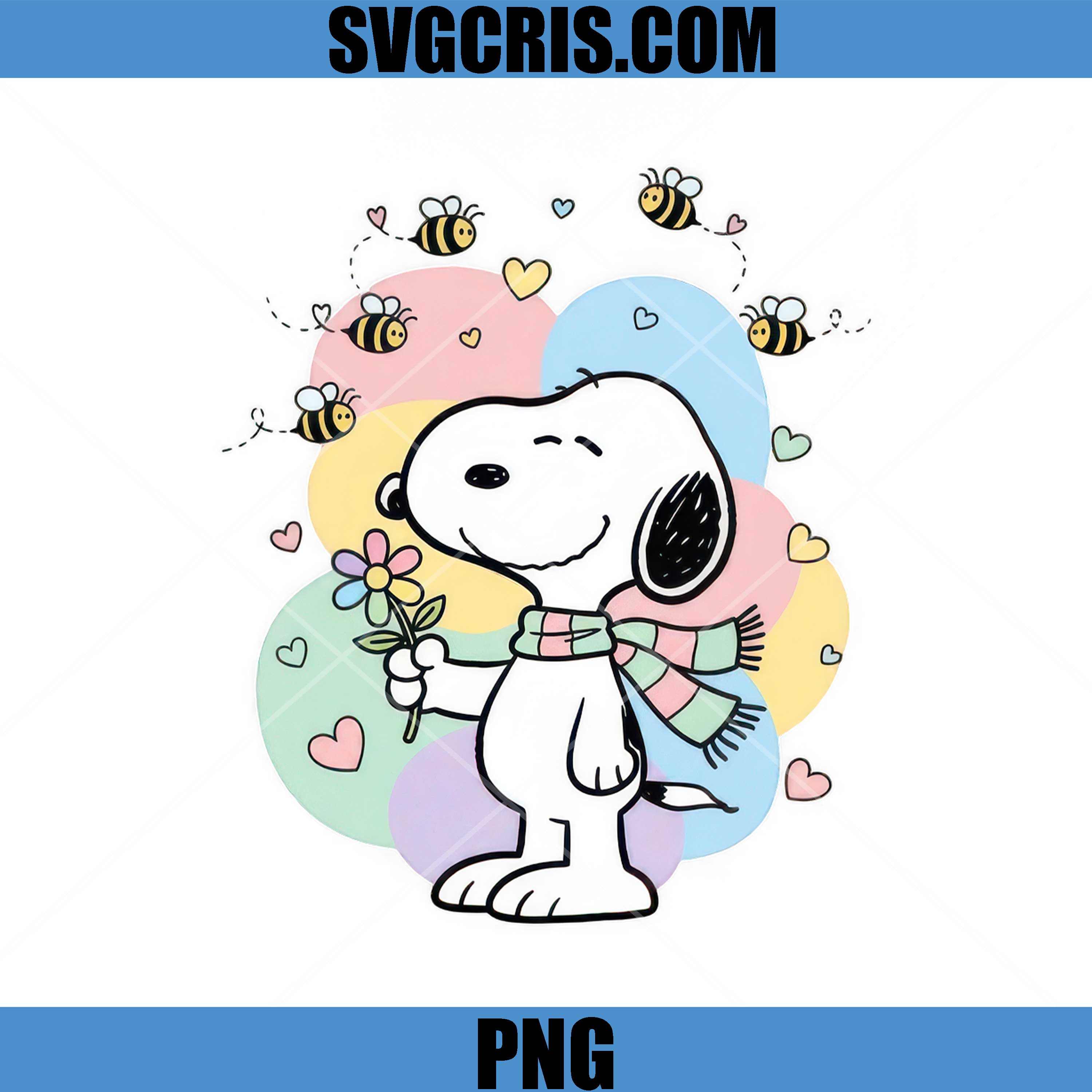 Snoopy With Flower And Bees Cute PNG, Snoopy Dog Love Design PNG