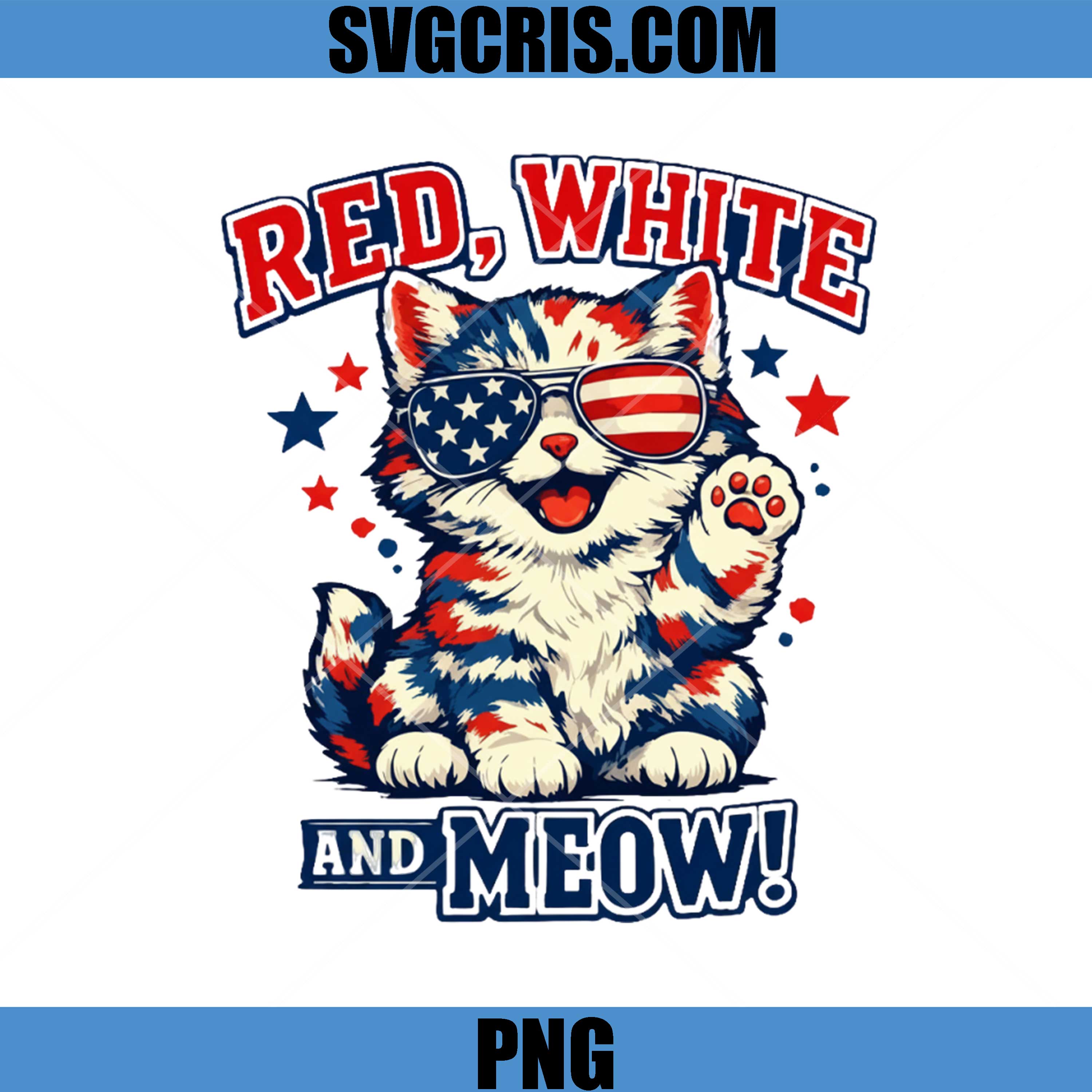 Red White And Meow Cat PNG, Patriotic USA Cat With Flag Glasses PNG