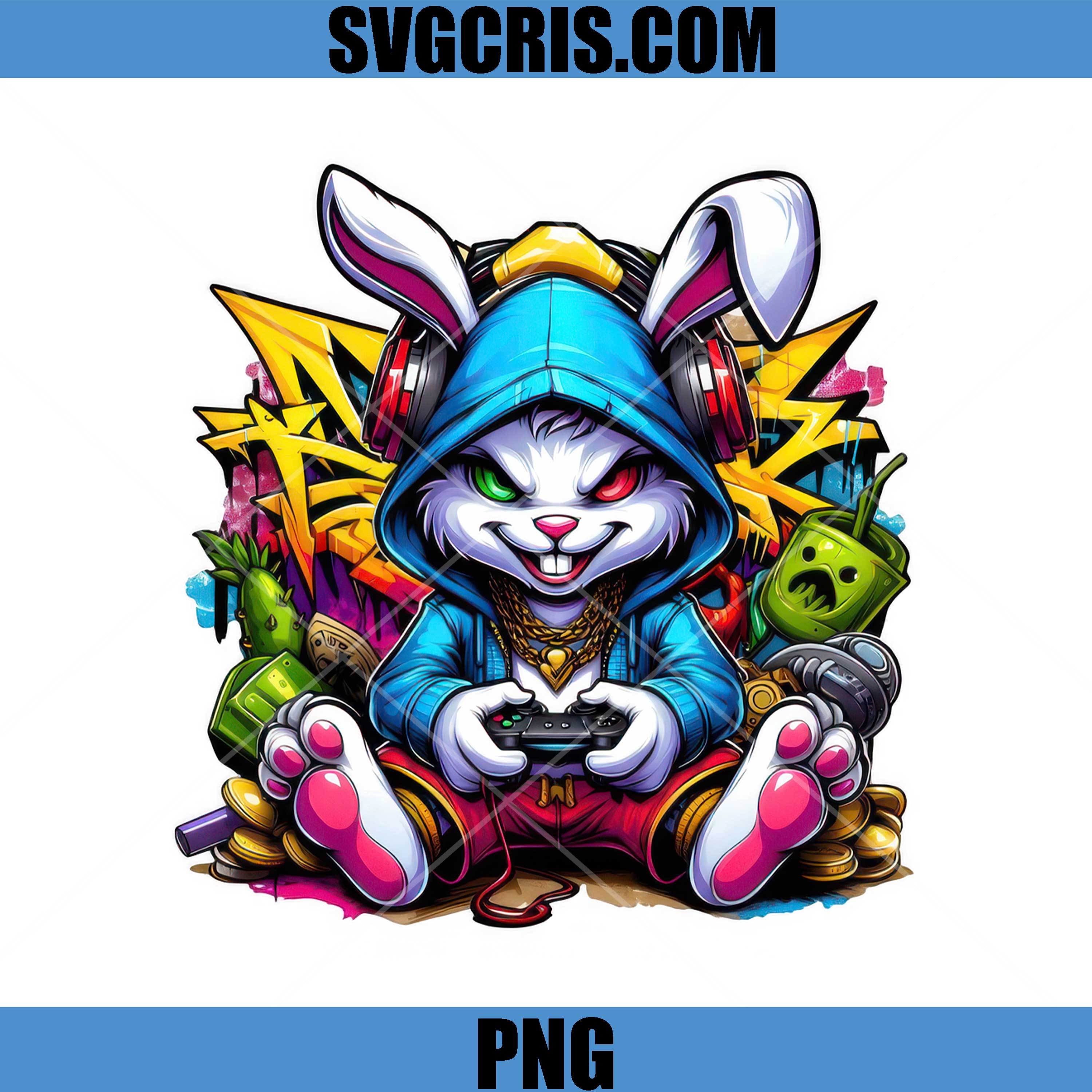 Cool Gamer Bunny With Controller PNG, Urban Bunny Style PNG