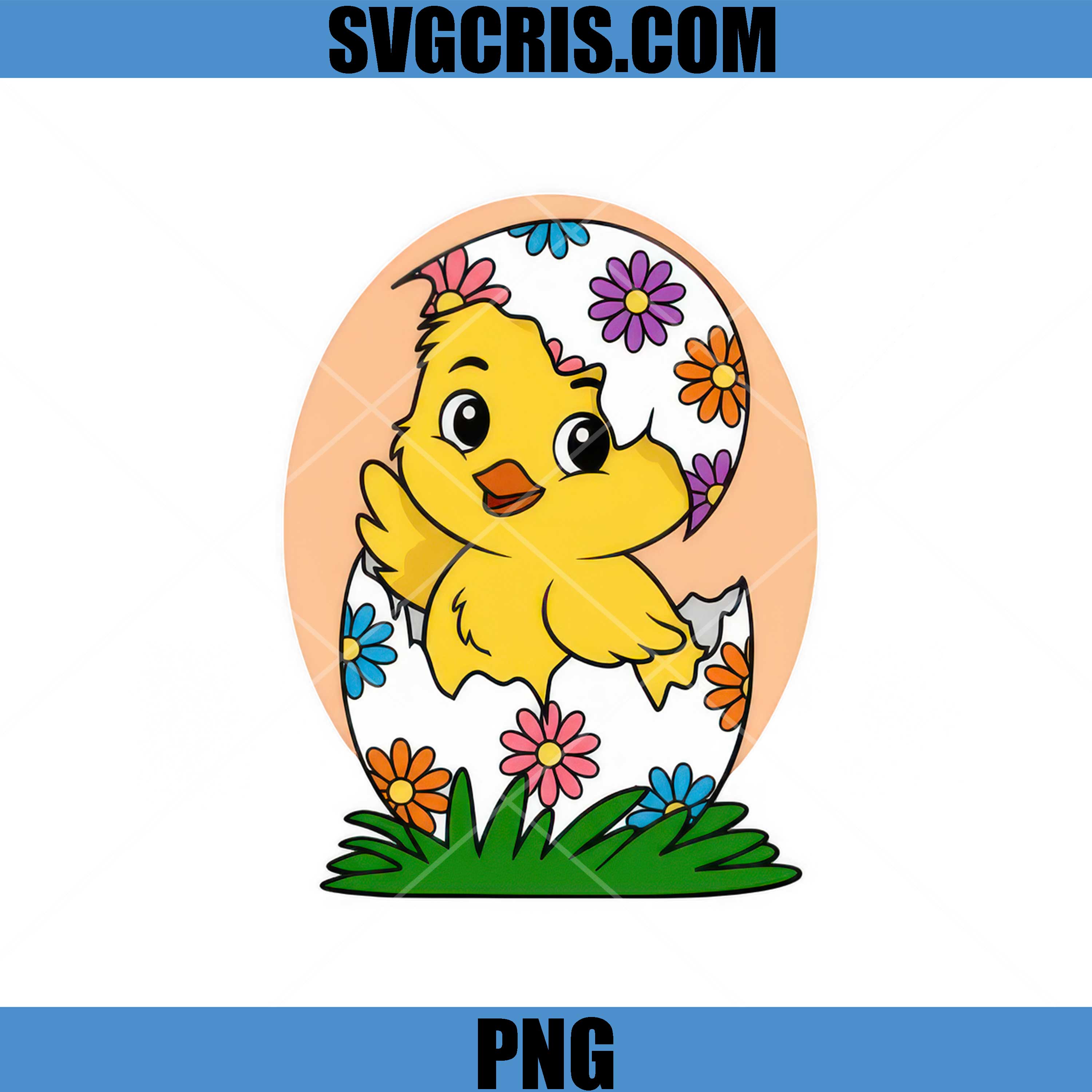 Cute Chick Hatching Egg PNG, Easter Baby Chick Flowers PNG
