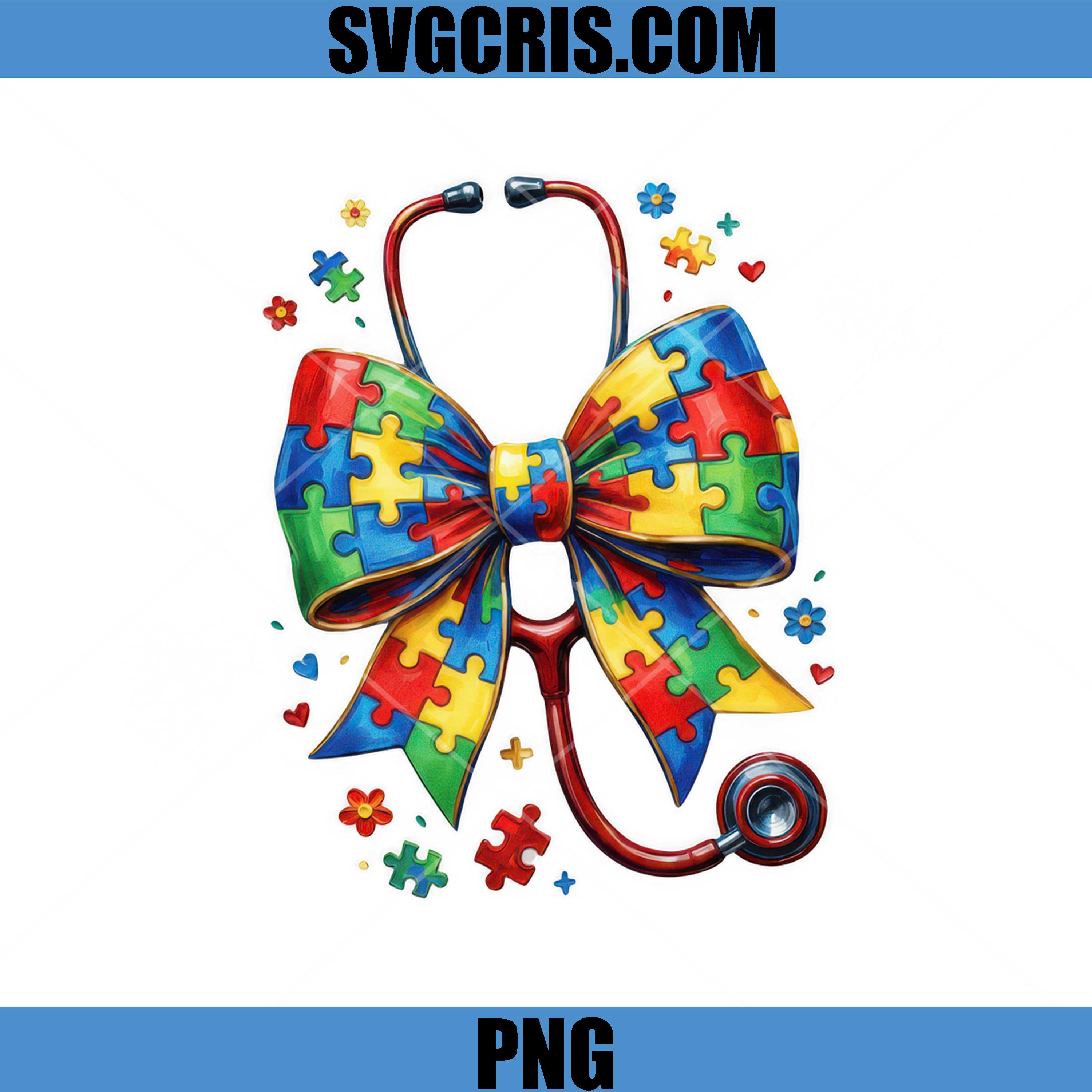 Autism Puzzle Bow Stethoscope Nurse PNG, Medical Awareness Art PNG