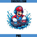 Mario DJ Mixing Turntable Water Splash Graphic PNG, Cool Gamer Cartoon Artwork PNG