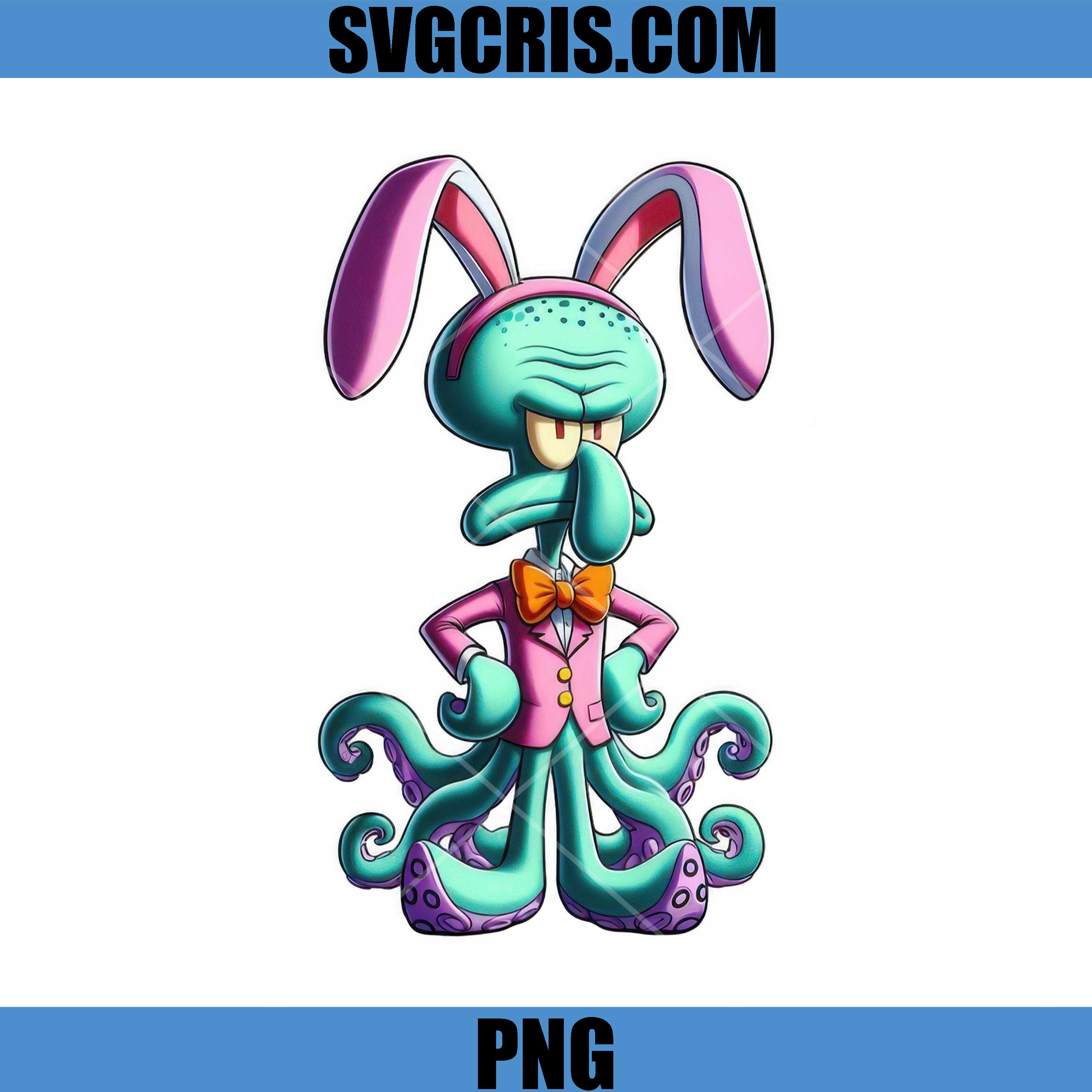 Squidward Bunny Ears Easter PNG, Funny Ears Easter Cartoon PNG