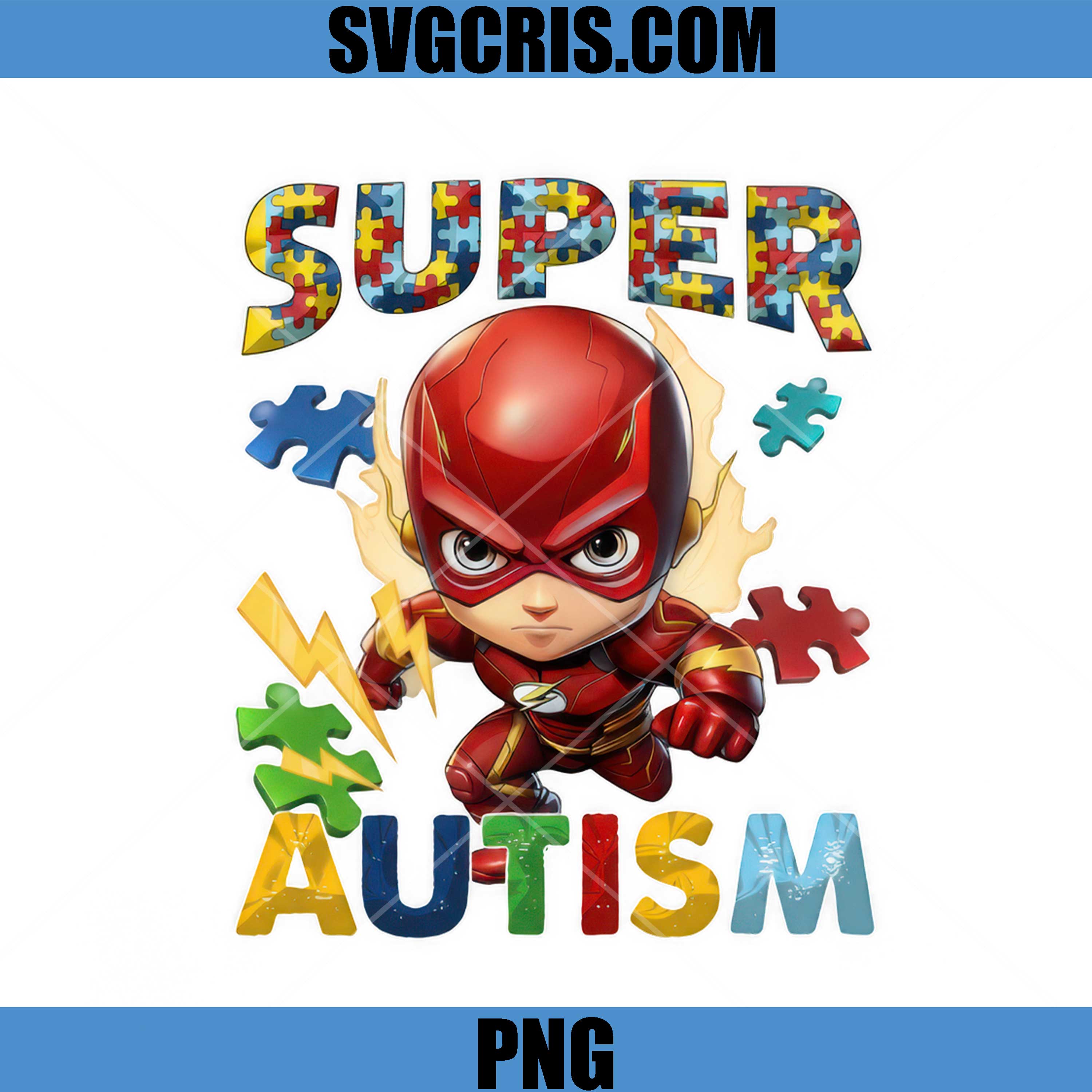 Super Autism Hero PNG, Autism Puzzle Superhero PNG