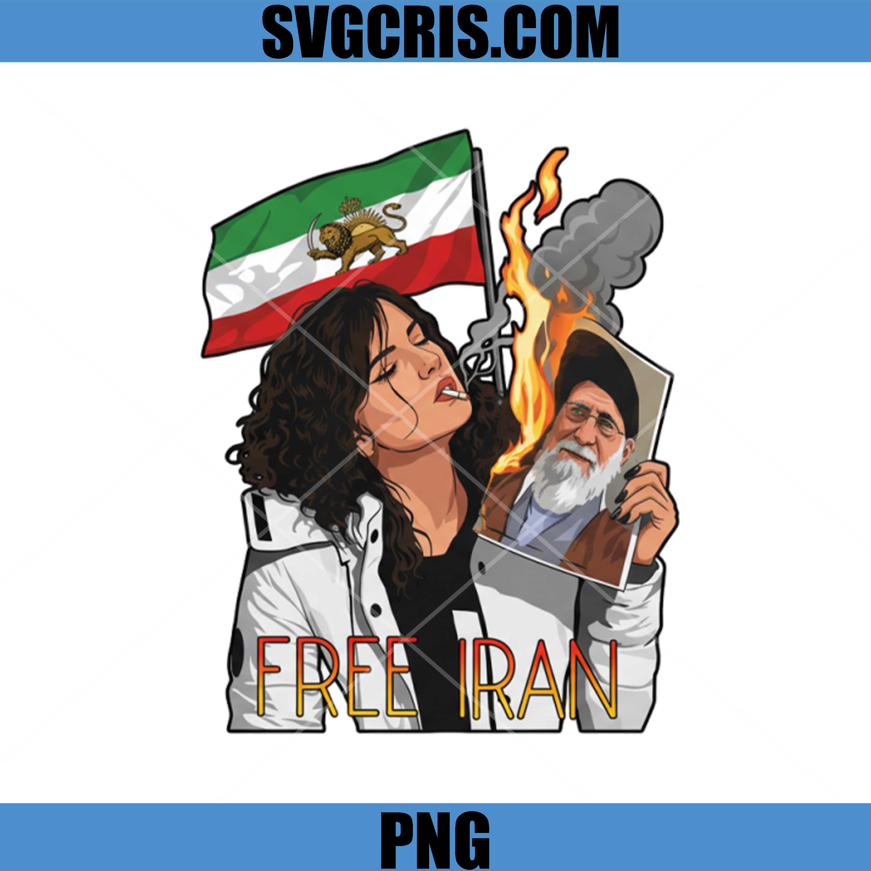 Free Iran Woman Burning Portrait PNG, Iran Protest Freedom Flag PNG