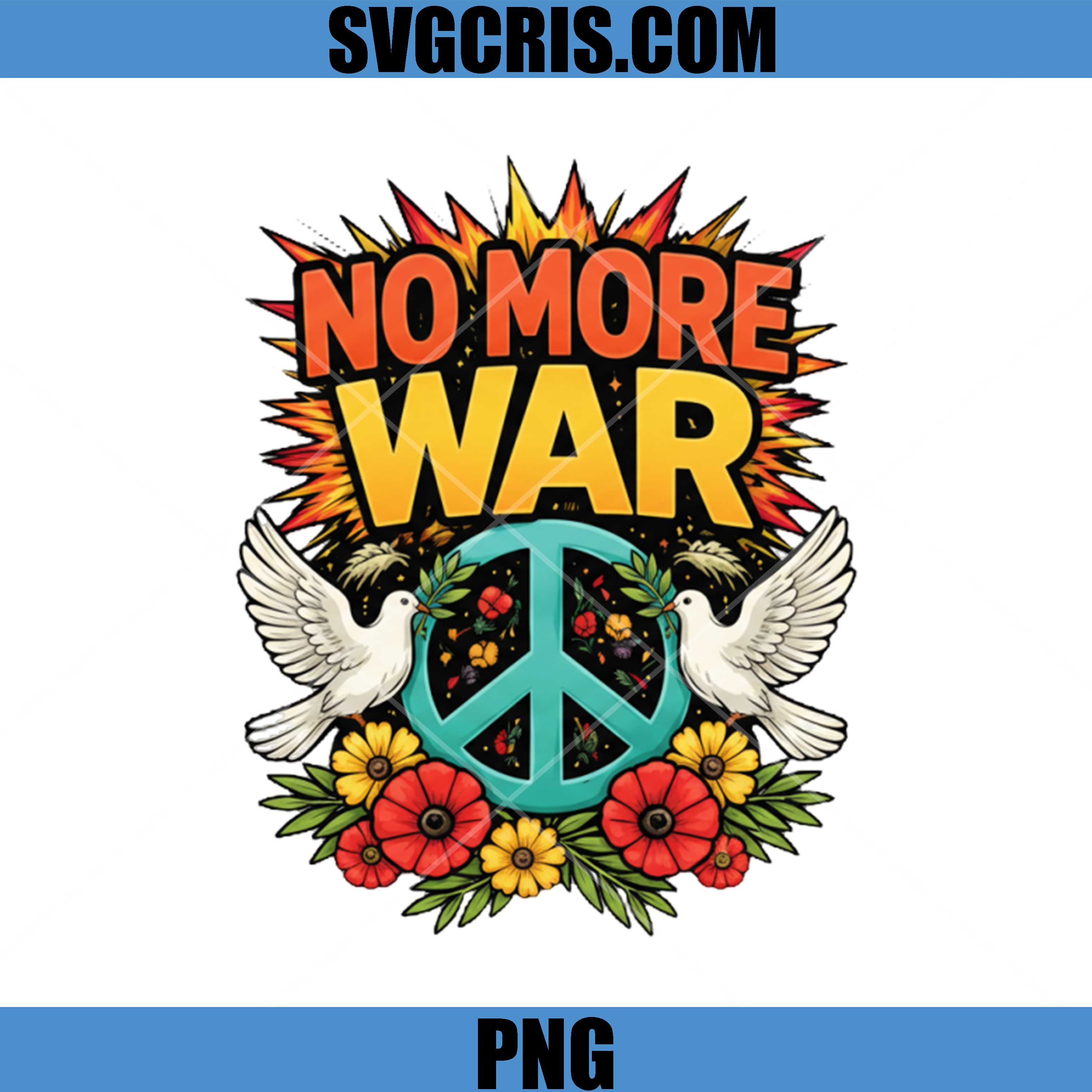 No More War PNG, Peace Symbol Dove Flowers PNG, Anti War Peace PNG