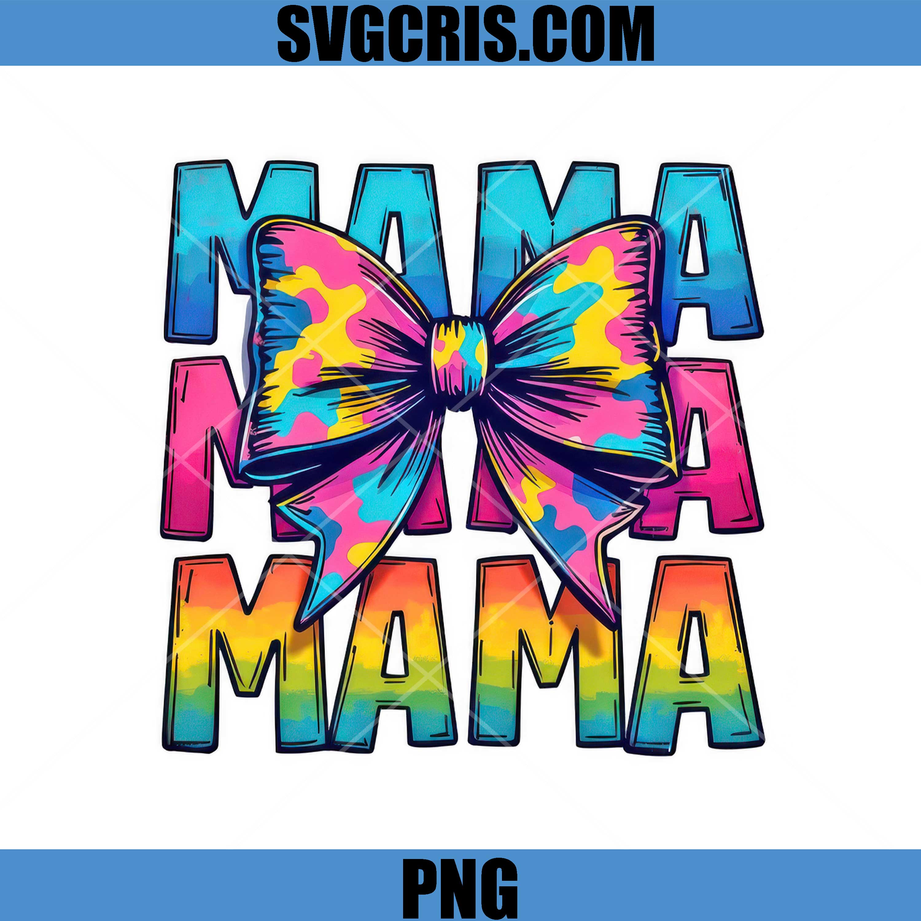 Mama Rainbow Bow PNG, Colorful Mama Bow Design PNG