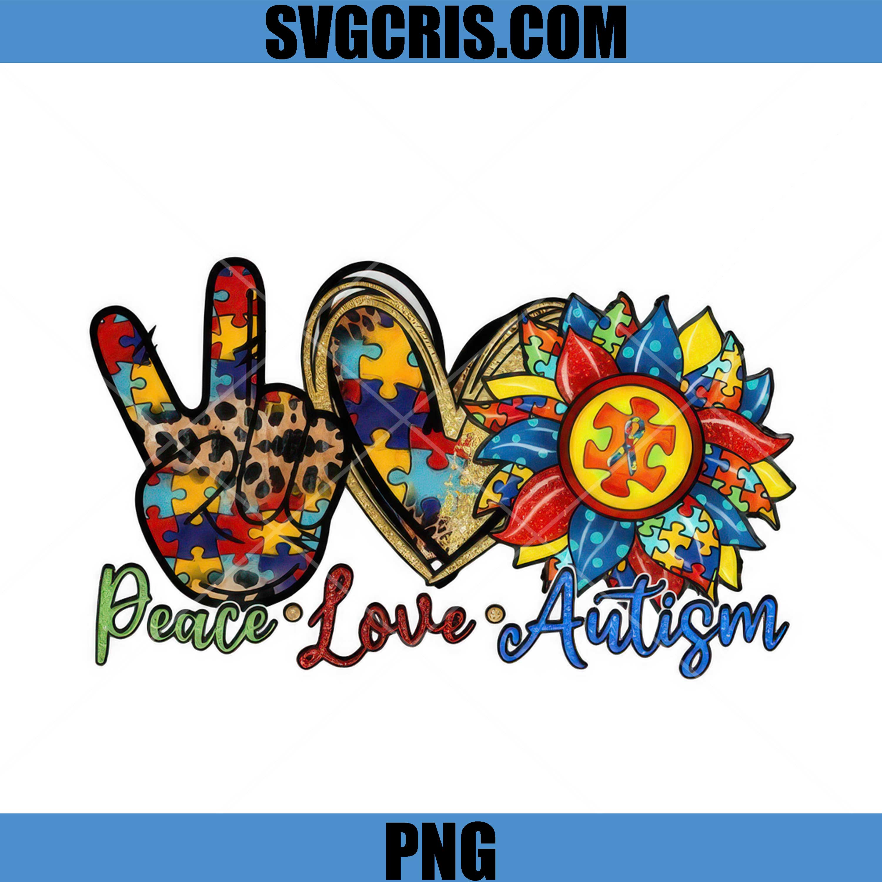 Peace Love Autism PNG, Puzzle Hand Heart Flower Autism PNG