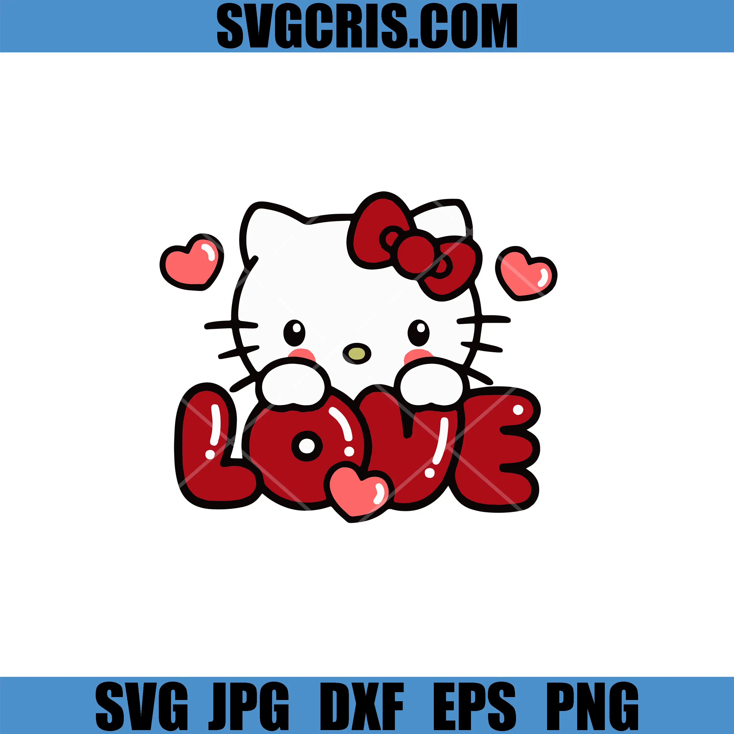 Hello Kitty Love SVG, Cute Heart Love Kitty Illustration SVG