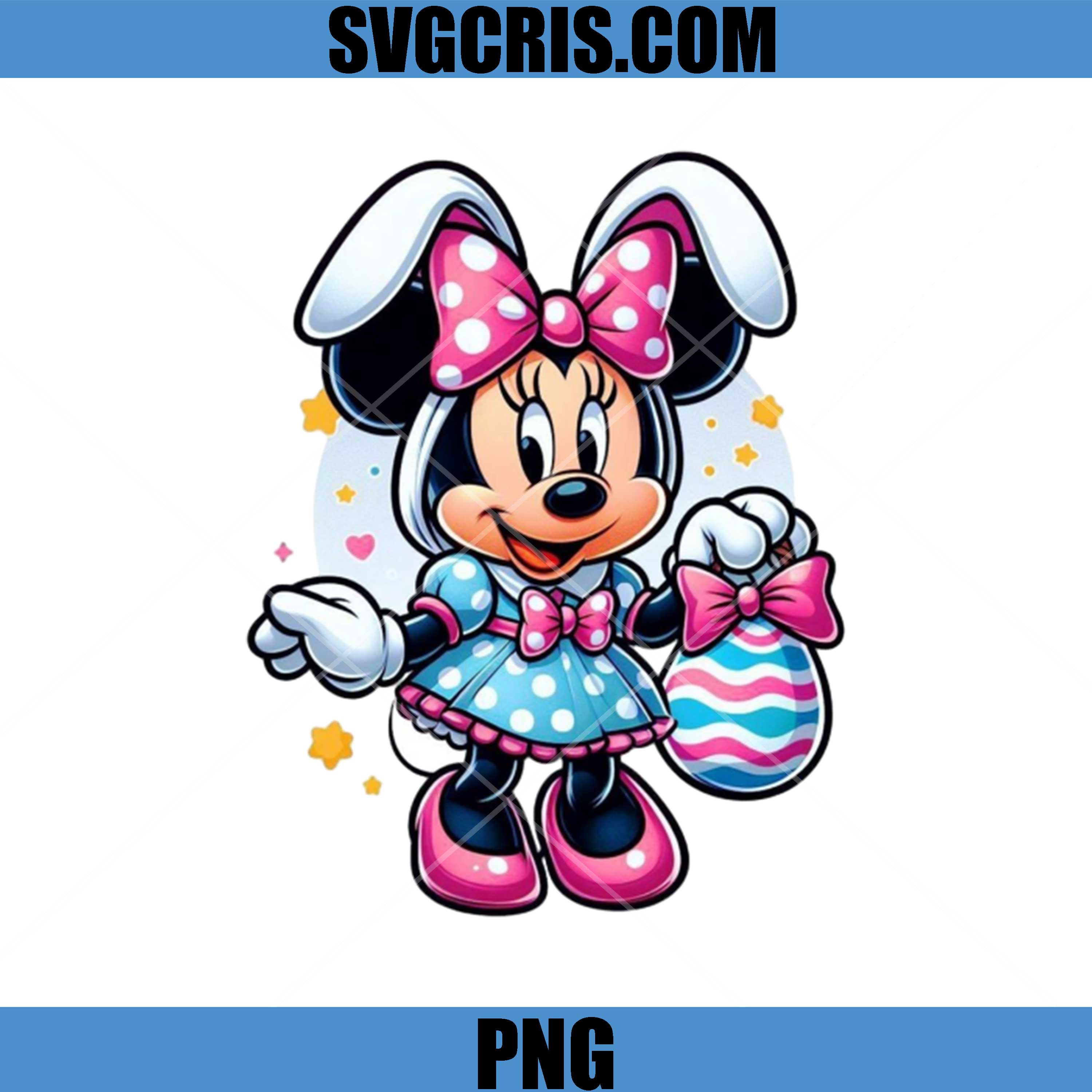 Minnie Mouse Easter Bunny Ears Holding Egg PNG, Cute Minnie Easter PNG