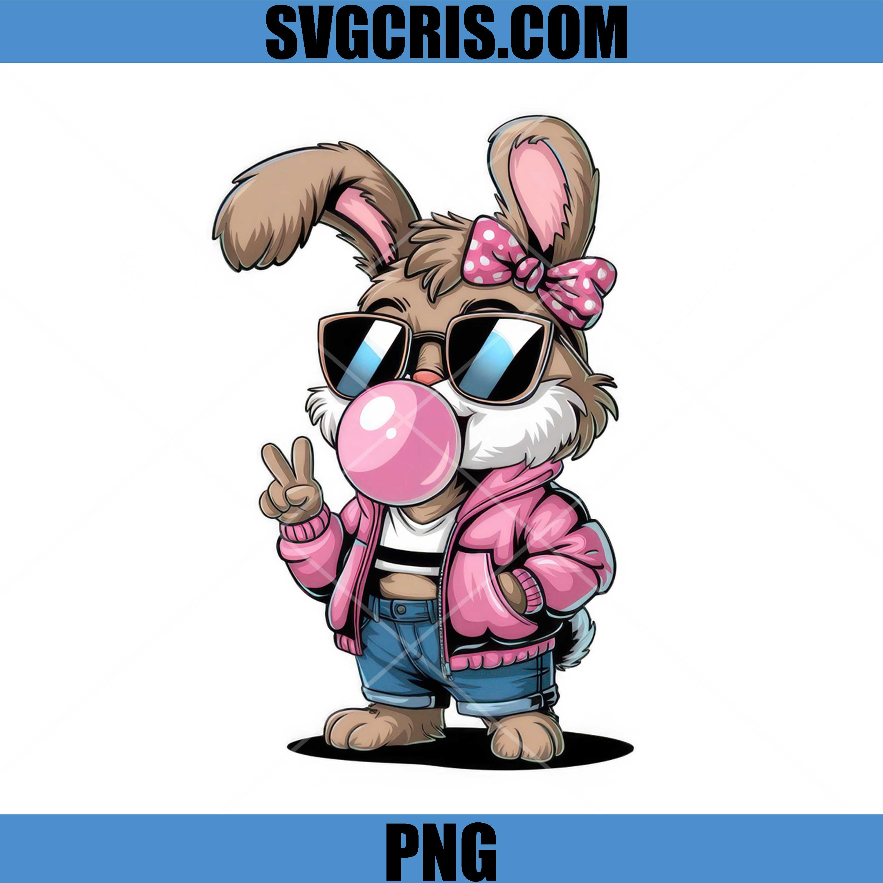 Stylish Bunny With Bubblegum And Glasses PNG, Trendy Rabbitr Character PNG