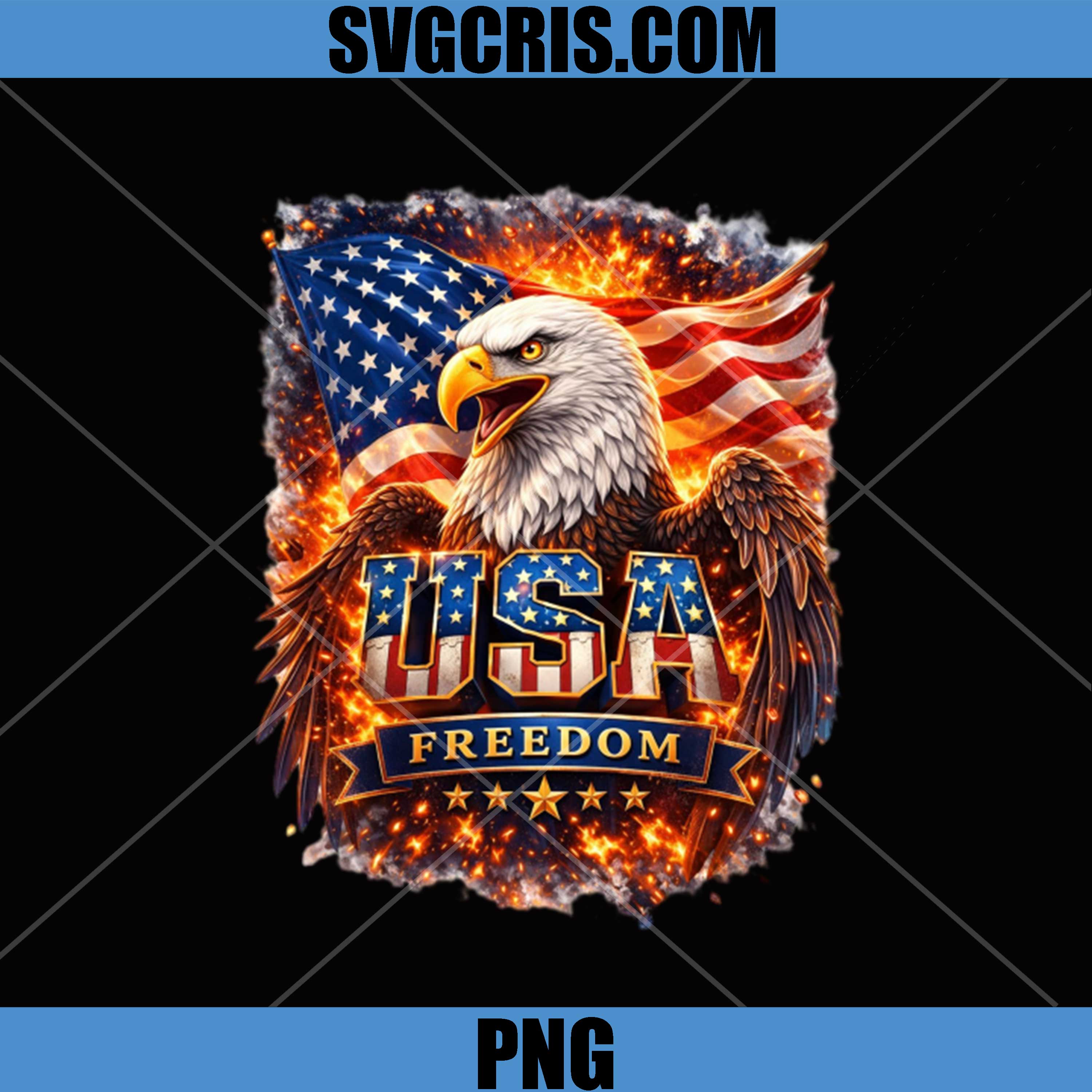 USA Freedom Eagle Patriotic PNG, American Flag Bald Eagle Fire Design PNG