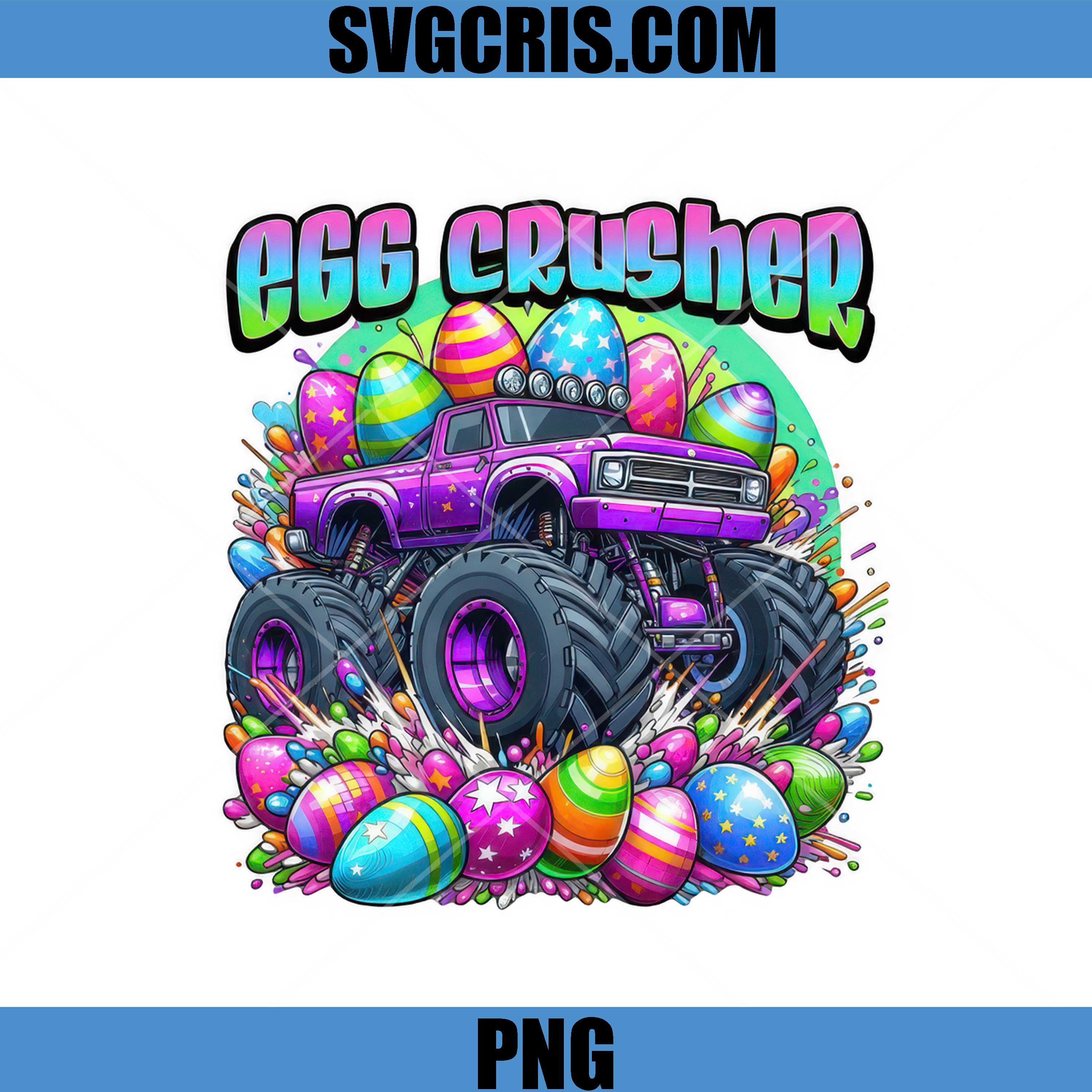 Egg Crusher Bunny Monster Truck Art PNG, Easter Eggs Cartoon PNG